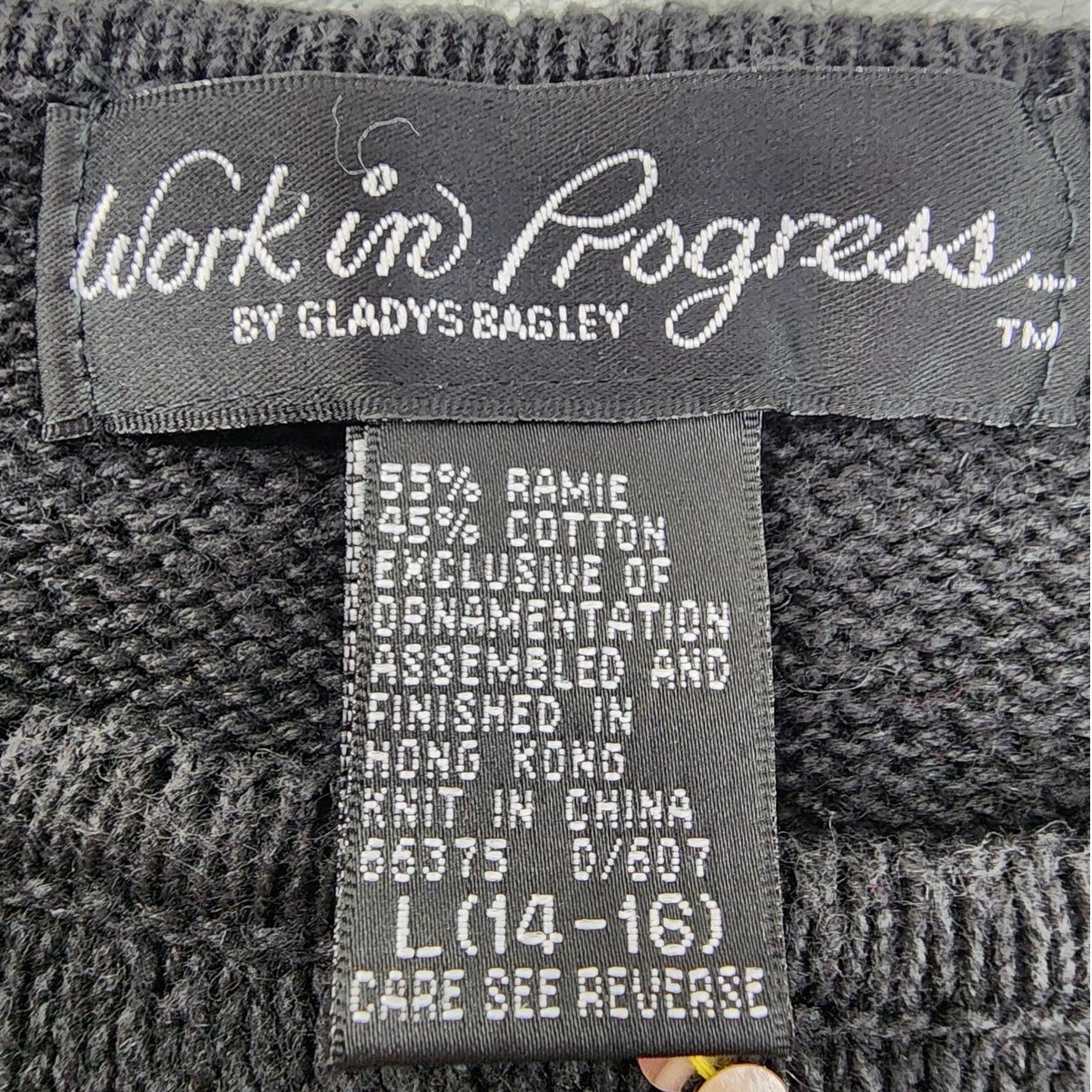 Vintage Work in Progress Sweater Womens L Black Gold Beaded Sequins Diamond Bows