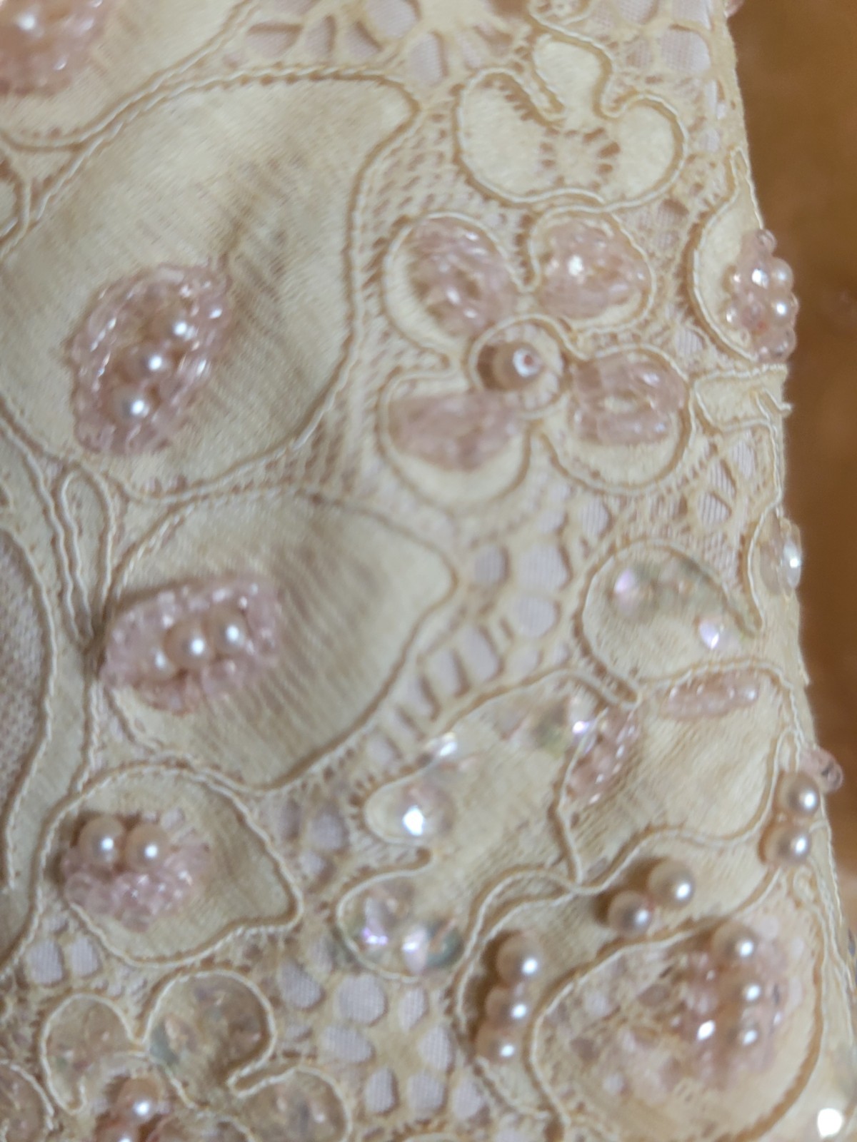 BEAUTIFUL HANDMADE 1920S 1930S NUDE BLUSH BEADED LACE WEDDING DRESS MUST SEE !