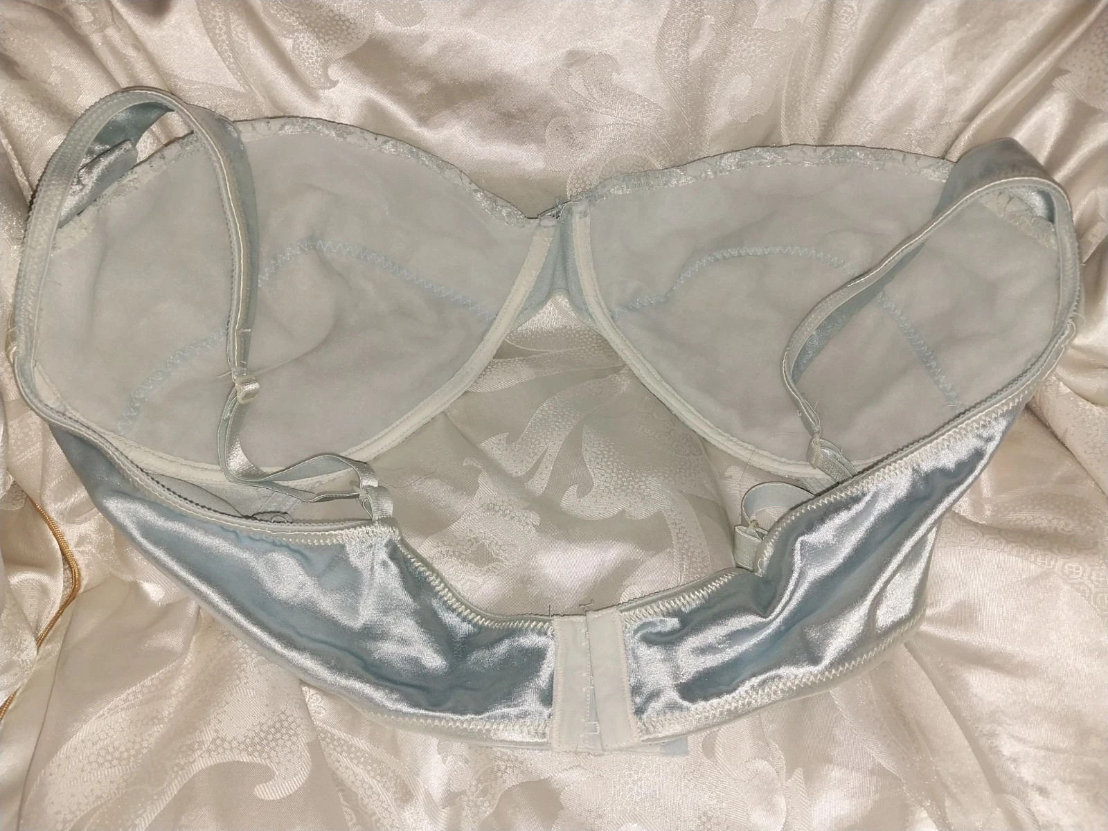 VTG SILKY CHIFFON LINED ANTIQUE SECOND SKINS SISSY LACY SHINY BRA T SHIRT 46 DD