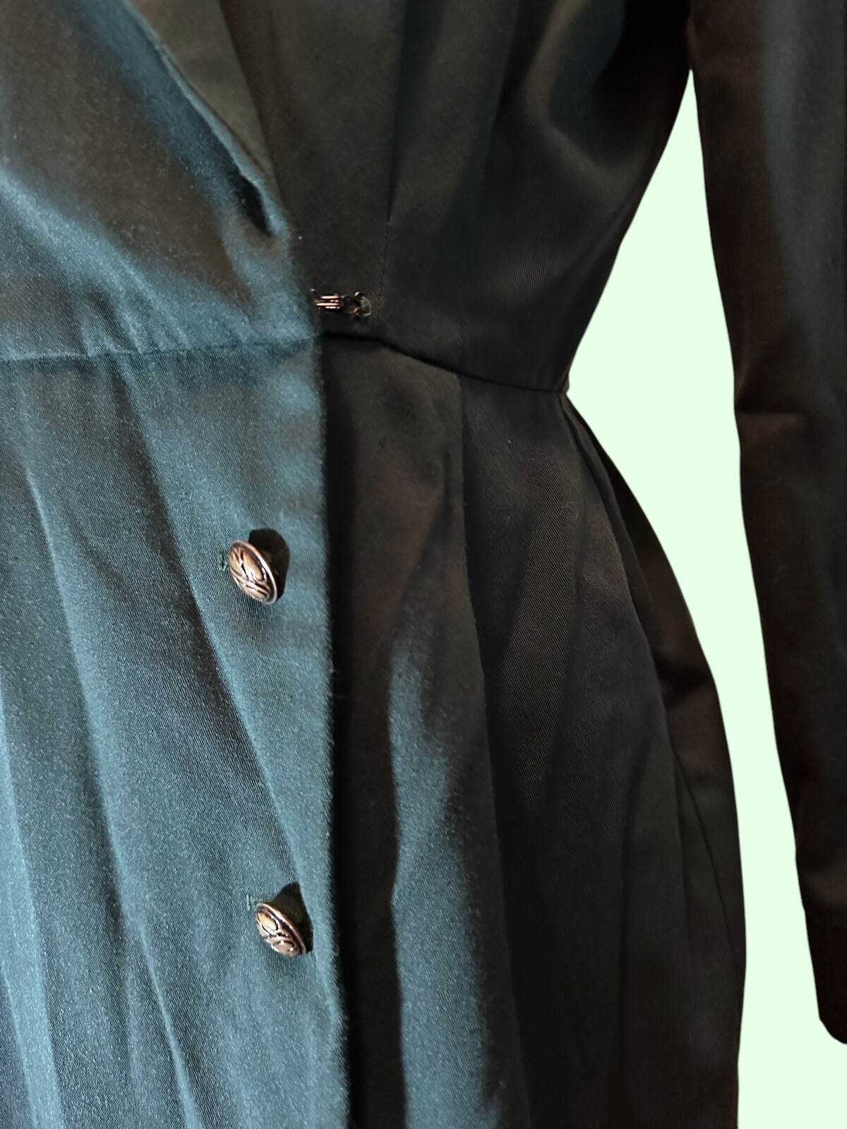 Vintage 80&rsquo;s Forest Green Retro button up career business dress size medium