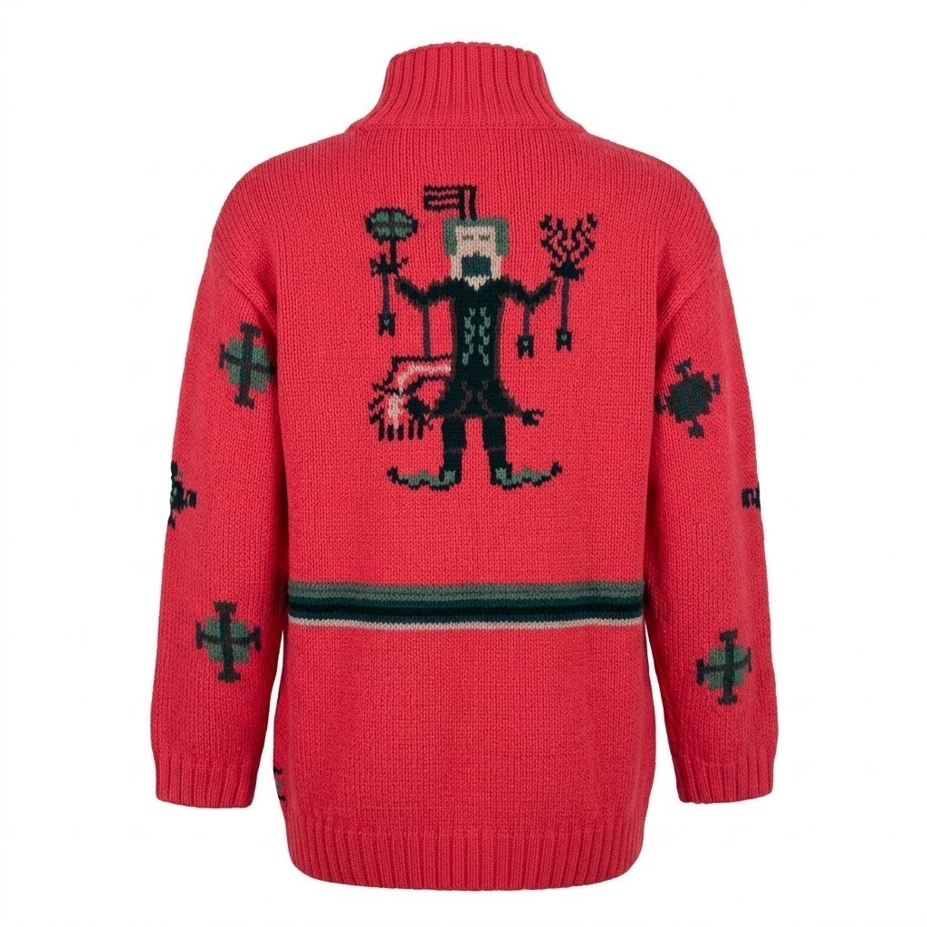 James Davis S / M Vintage Hand Knitted Cotton Red Southwest Kachina Sweater – CJ
