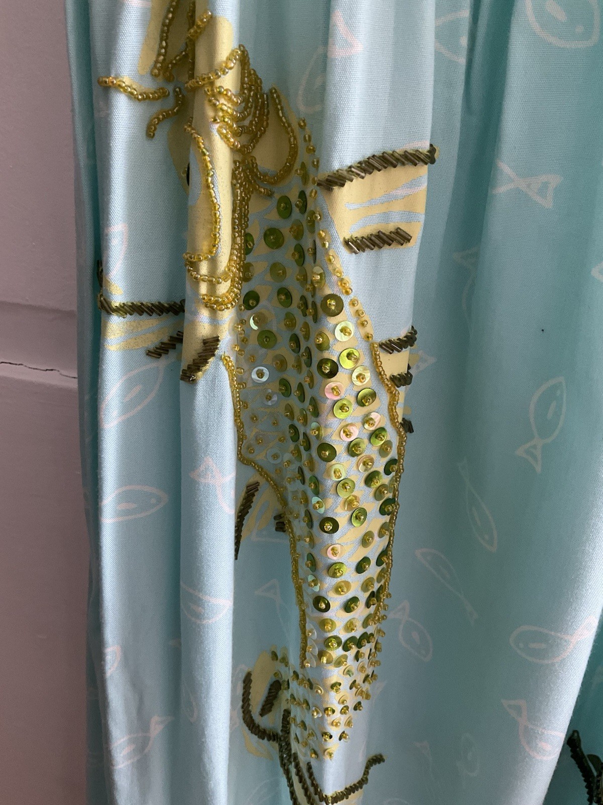 80s Vintage Artisan Sundress By Usindo, Indonesia, M, Green/Blue, Sequin Details