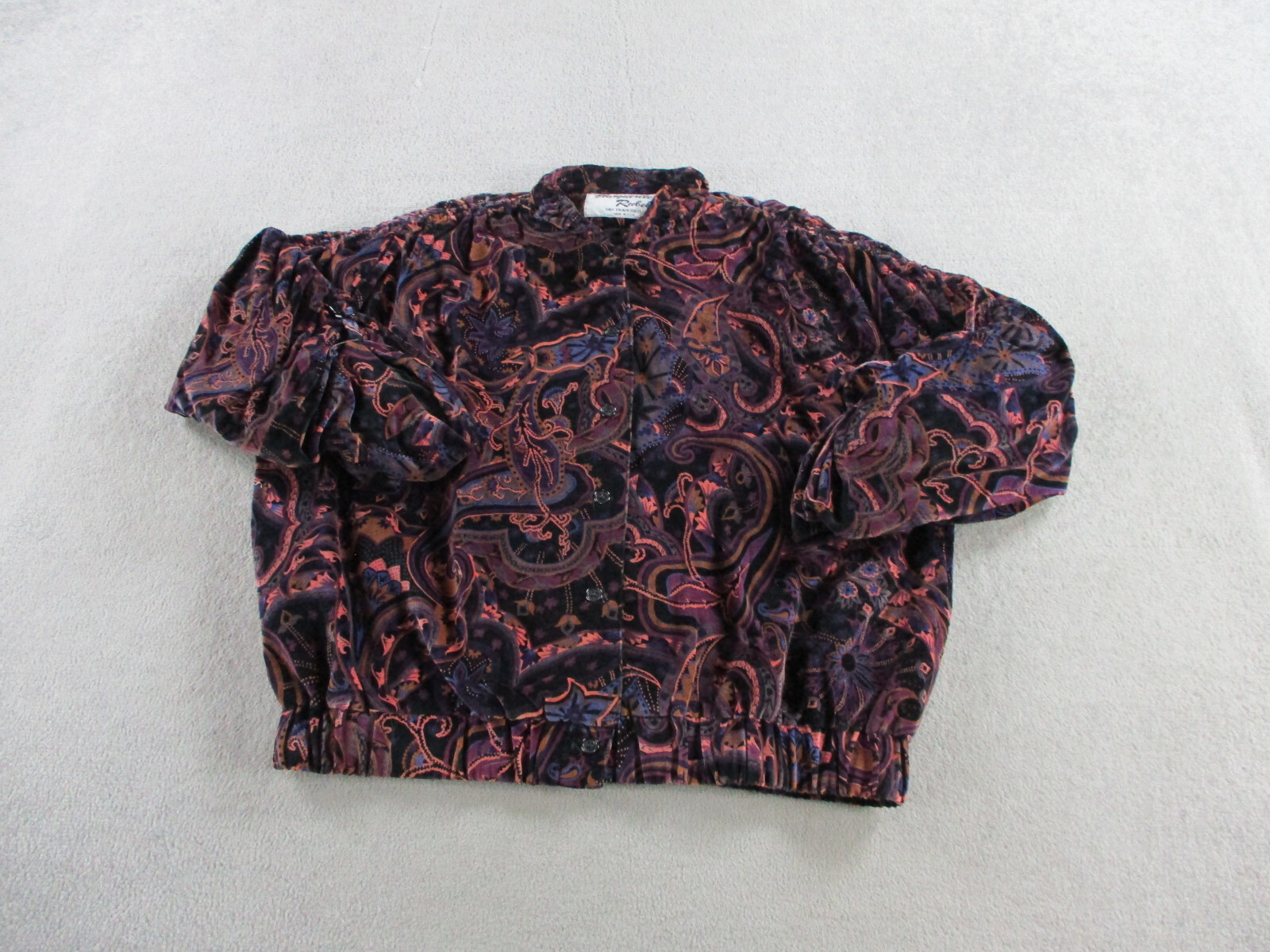 VINTAGE Marguerite Rubel Jacket Womens 2X Purple Paisley Abstract Bomber Velvet