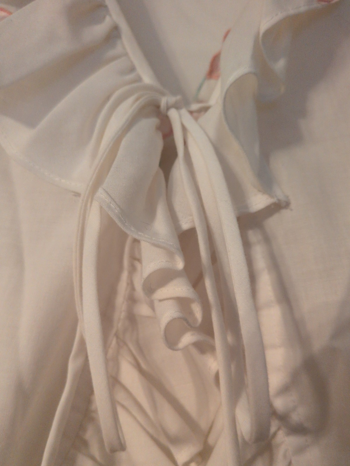 Vintage Cotton Blend Short Nightgown Robe Set Pink Flower Applique Trim Ruffle