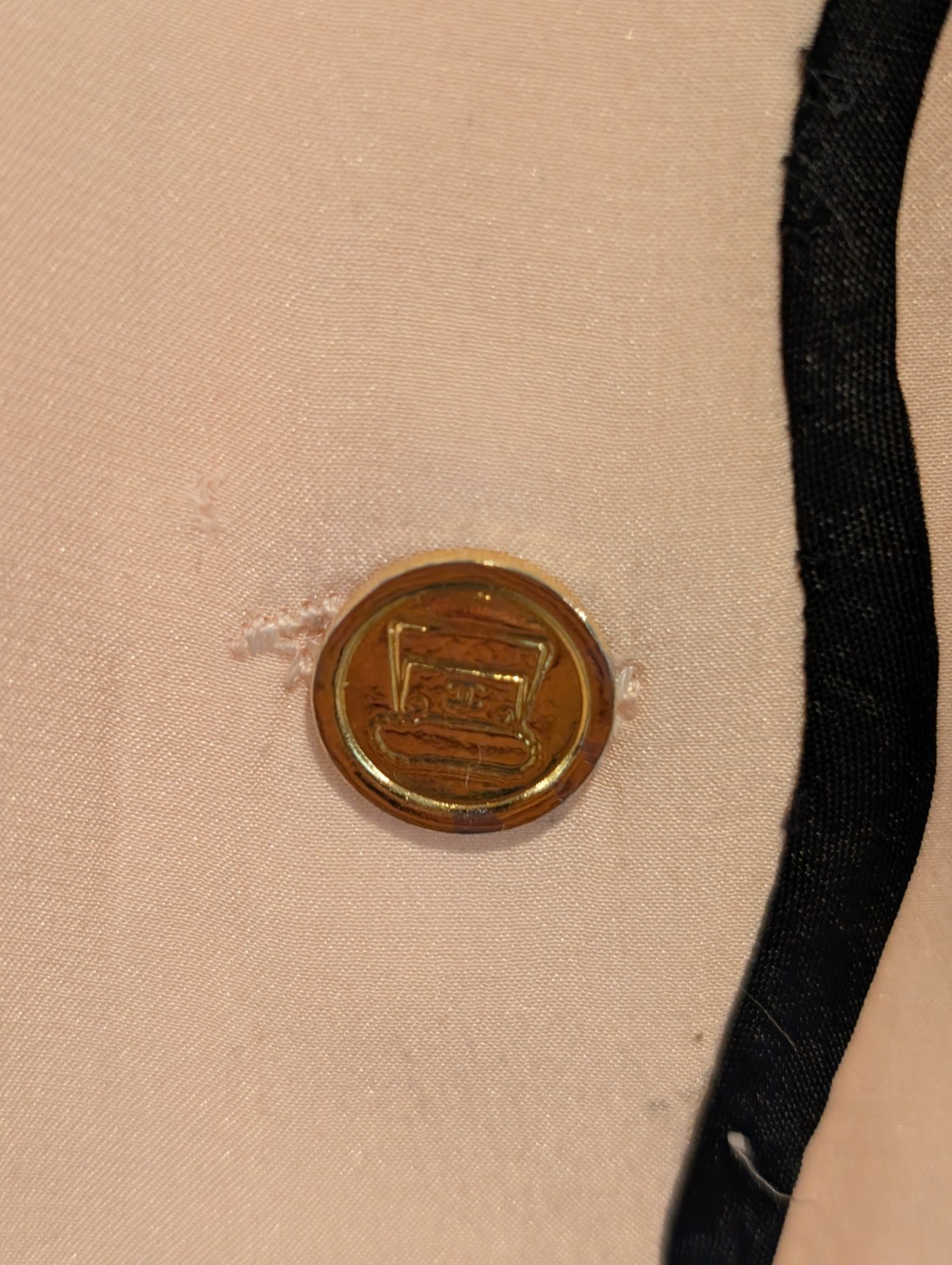 Vintage Blush Pink Button Front Gold CC Buttons Black Trim Sz L *READ*