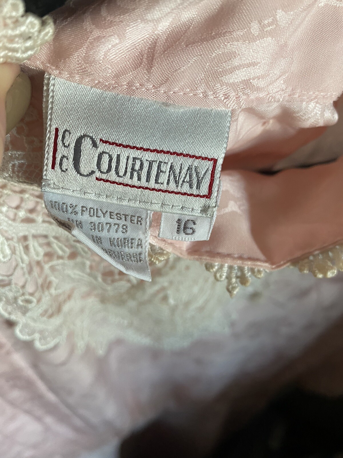 Vintage CC Courtenay Dress Pale Pink Lace Trim Pleats Maxi SZ 16 Wedding Church