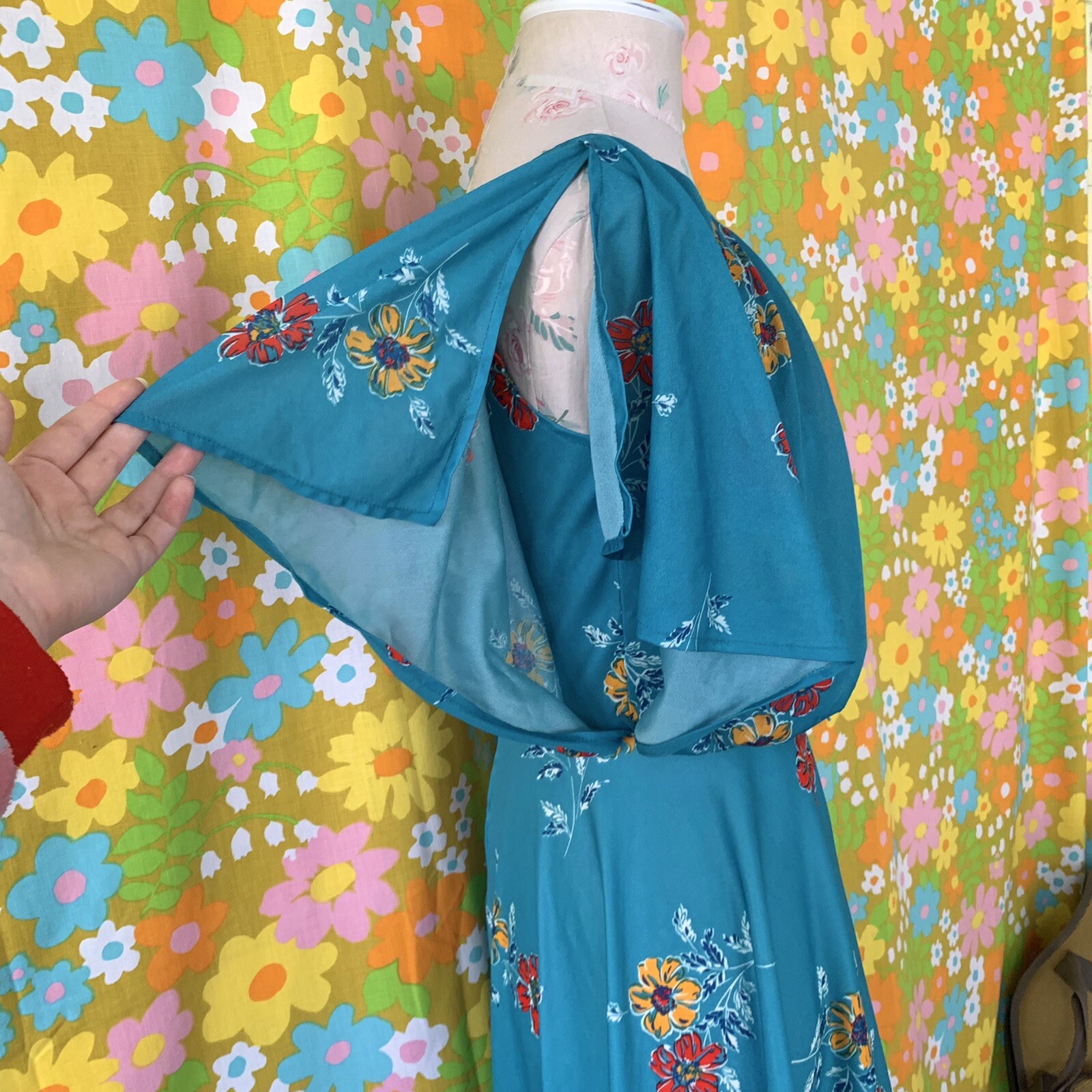 vintage 70s teal floral dress XS/S