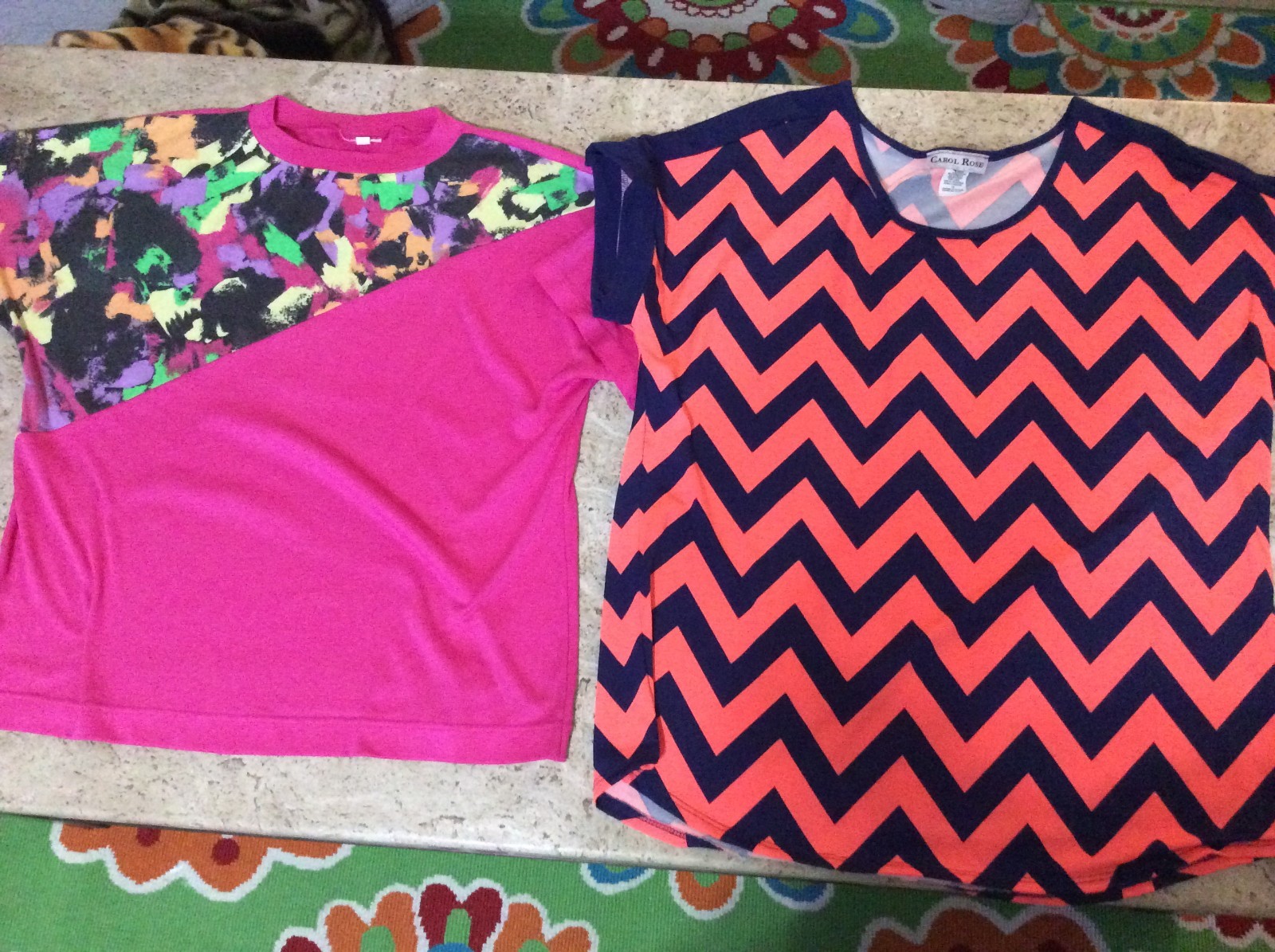 Women&rsquo;s sz S XL 80&rsquo;s Neon Short Sleeve Shirts 2 pcs. Retro Pink Orange Geometric