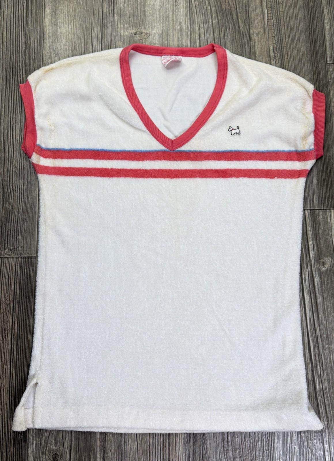 VTG 70s Doggonit&rsquo;s Women’s M Terry Cloth V Neck Top Scotty Dog Flaw