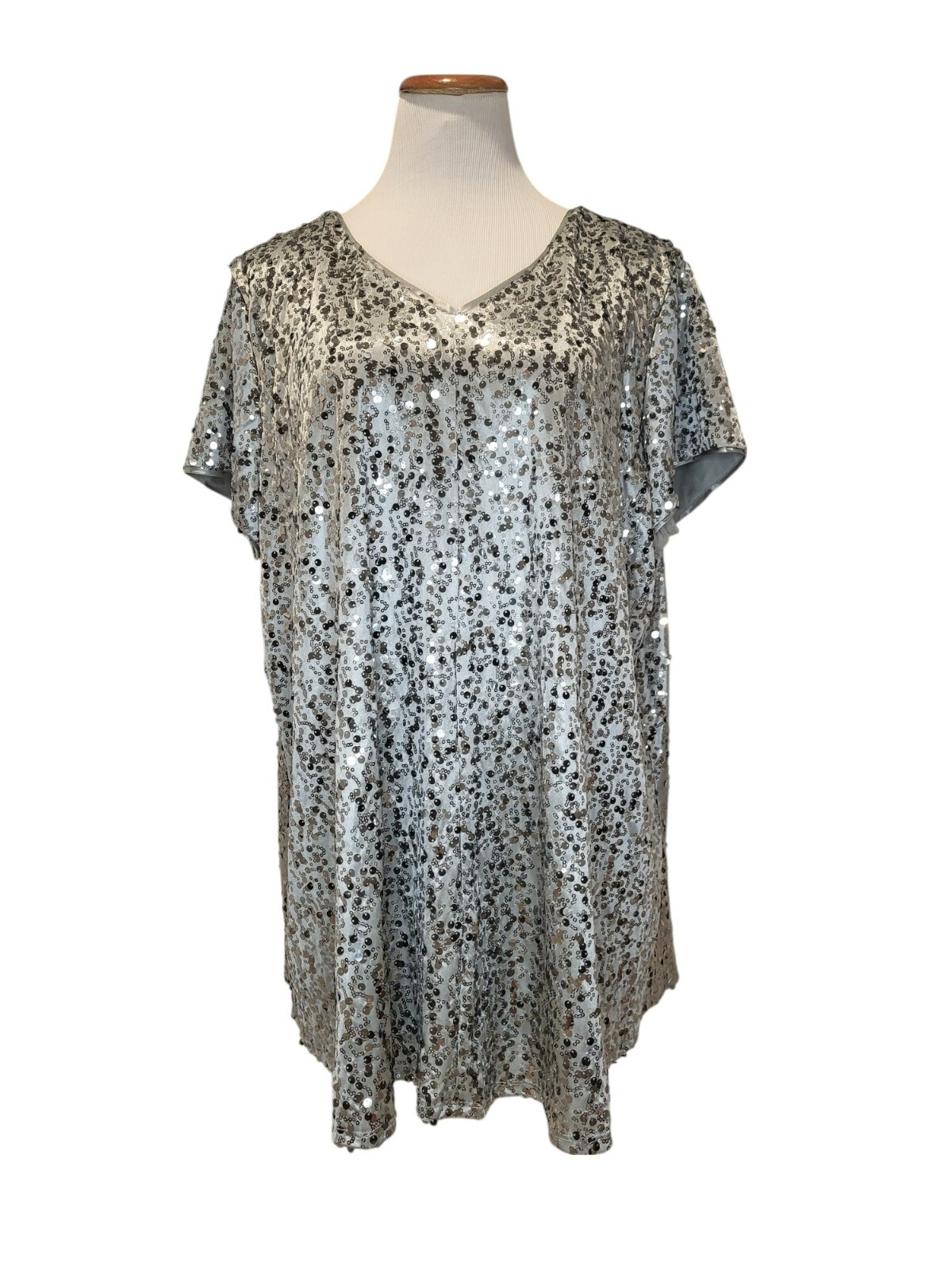 Vintage Roaman&rsquo;s Silver Sequin Sparkle Disco Glitter Glam Blouse Top Shirt 22W