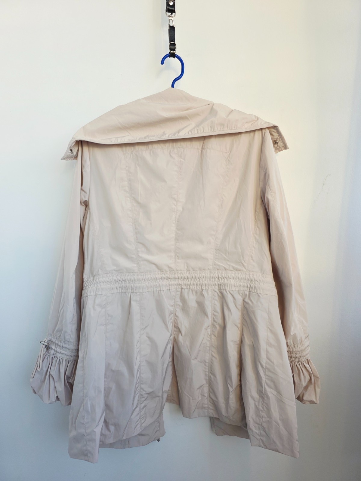 Vintage 2000s MADELEINE Beige Lightweight Jacket, Ruched Collar Coat, Utility Zi