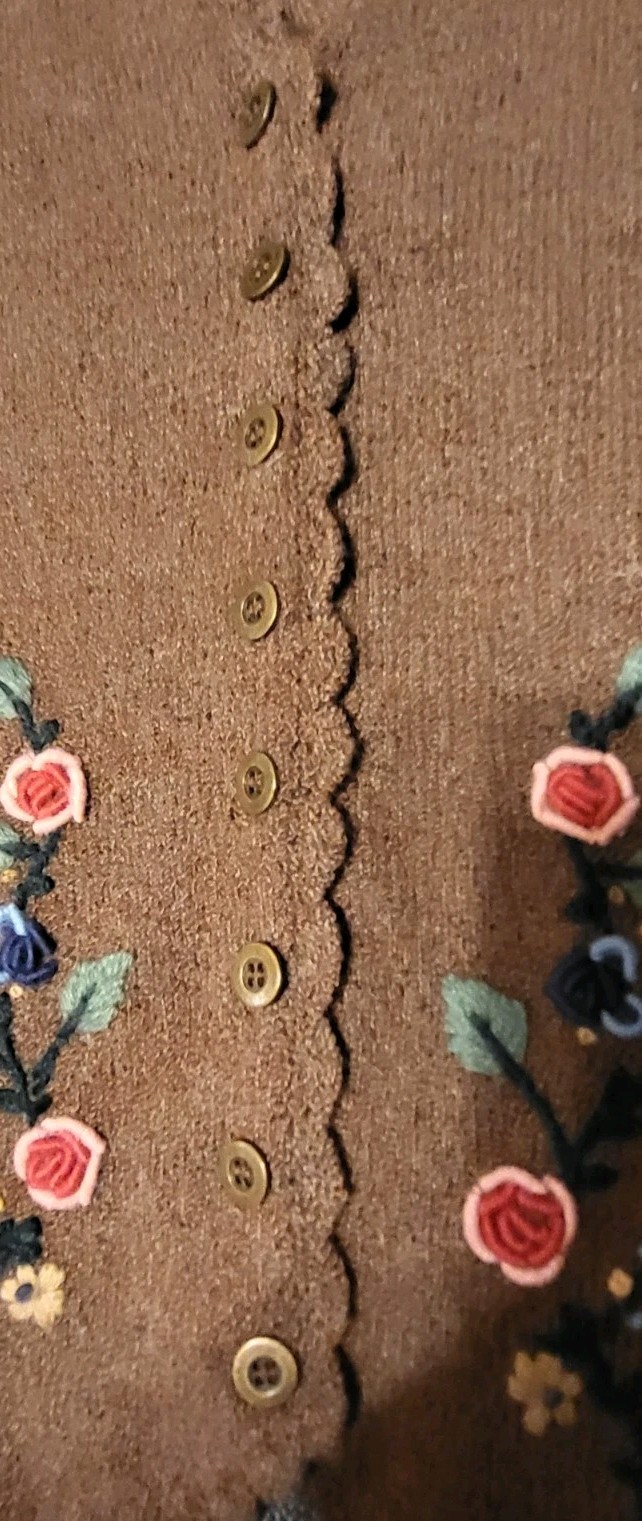 Vintage Koret Plus Size Cardigan Sweater Vest Button 1X XL Embroidered Flowers