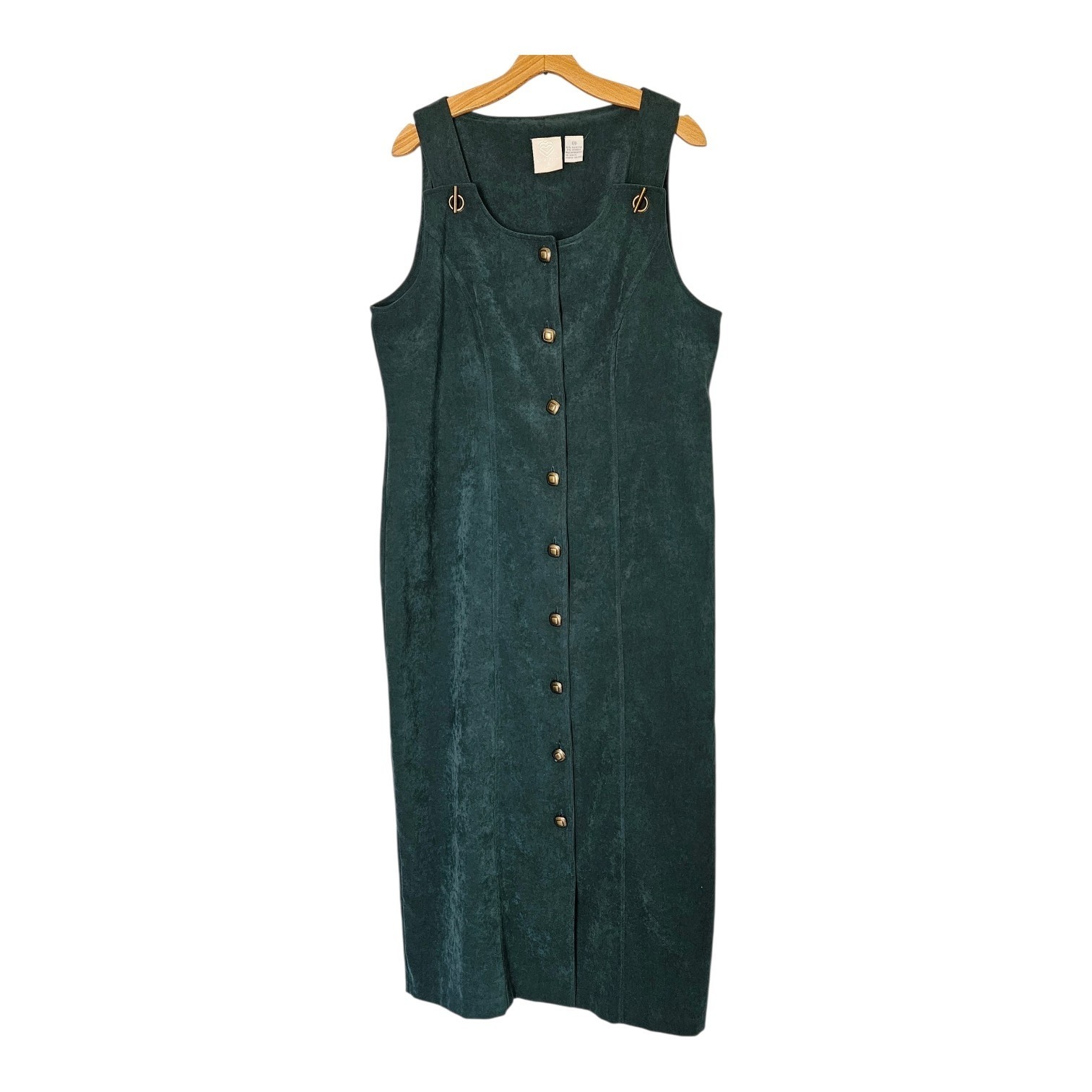 Christopher & Banks Dark Green Faux Suede Button-Front Jumper Dress Womens 14