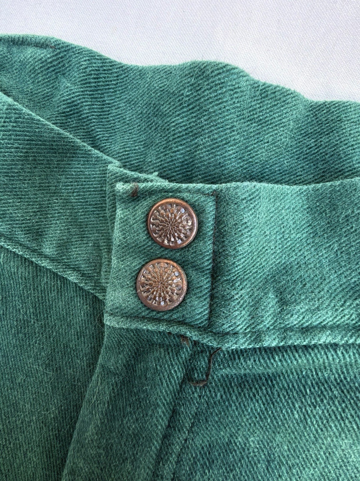 Vintage c1974 Forest Green Flared Pants Jeans Brushed Twill EUC 28” x 43.75”