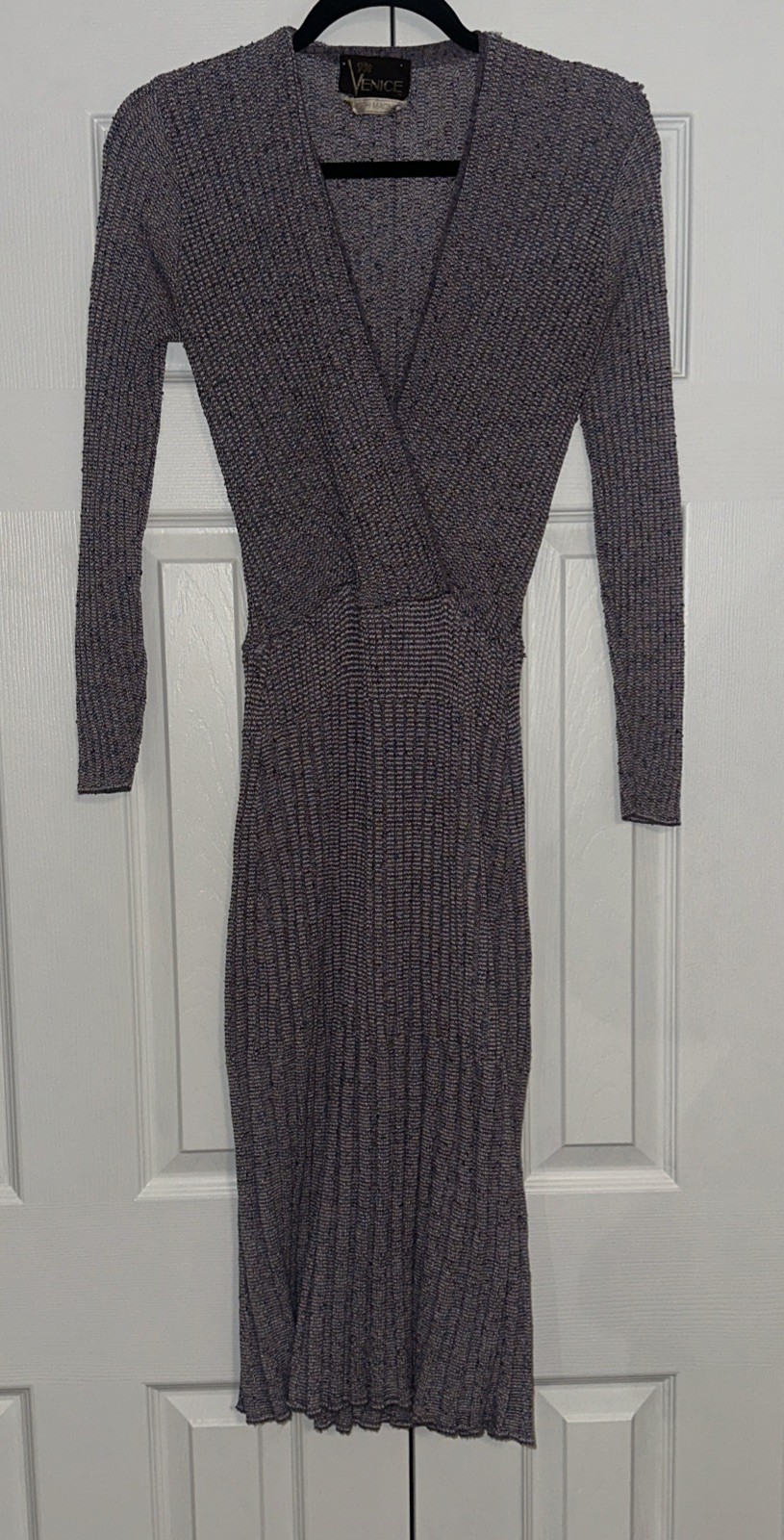 Vintage Joseph Magnin Venice 1970’s Purple blue knit Sweater midi dress EUC