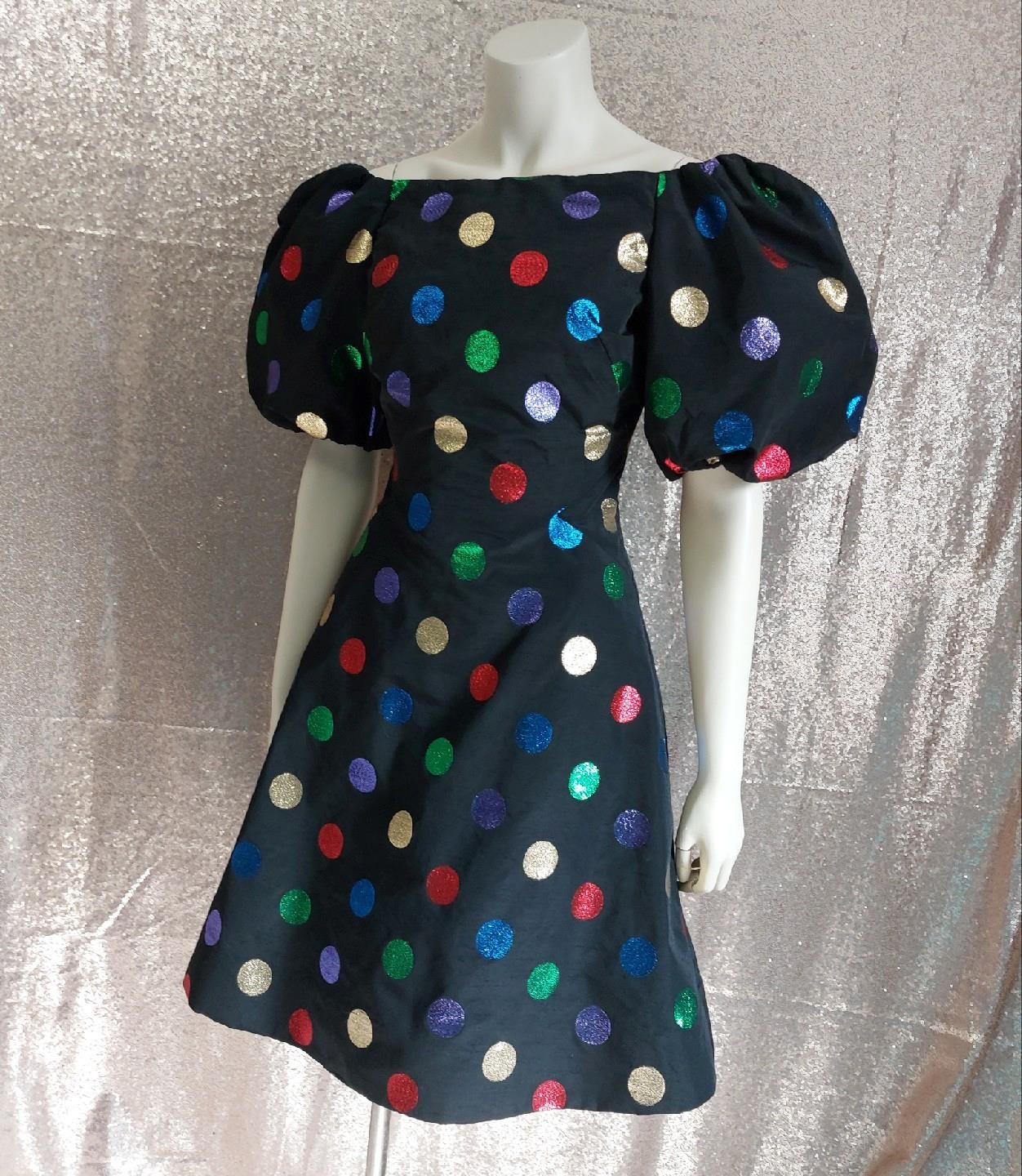 PUFF SLEEVE POLKA DOT Scassi Boutique Vintage 1980s PARTY COCKTAIL DRESS – S