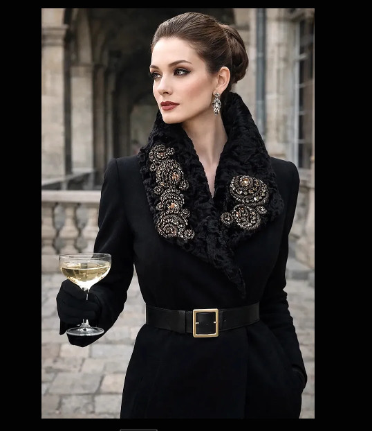 Late 1970s J. Mendel Paris Black Swakara Lamb Jeweled Couture Collar – 32&Prime; Long