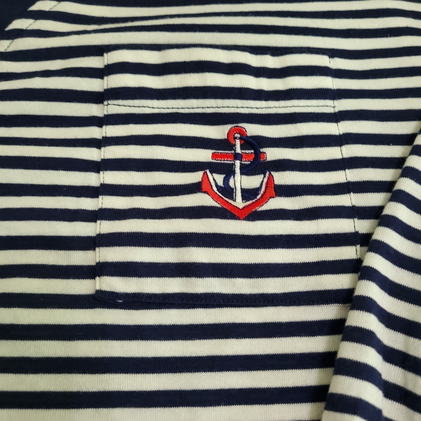 VTG Long Sleeve Striped Nautical Shirt Embroidered Anchor Women&rsquo;s 44/24W NOS