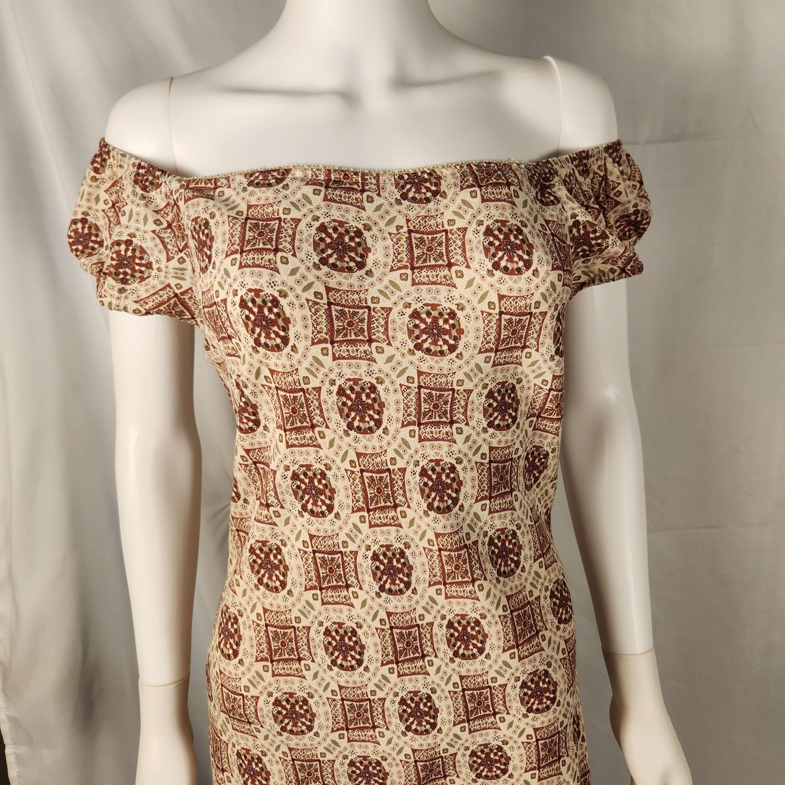 90s Rampage Batik Print Off Shoulder Sheath Hippie/Indie/SlowFashion 13