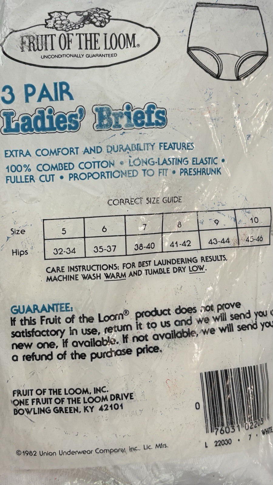 Vintage Fruit Of The Loom Panties Womens 7 White Cotton Briefs USA 1982
