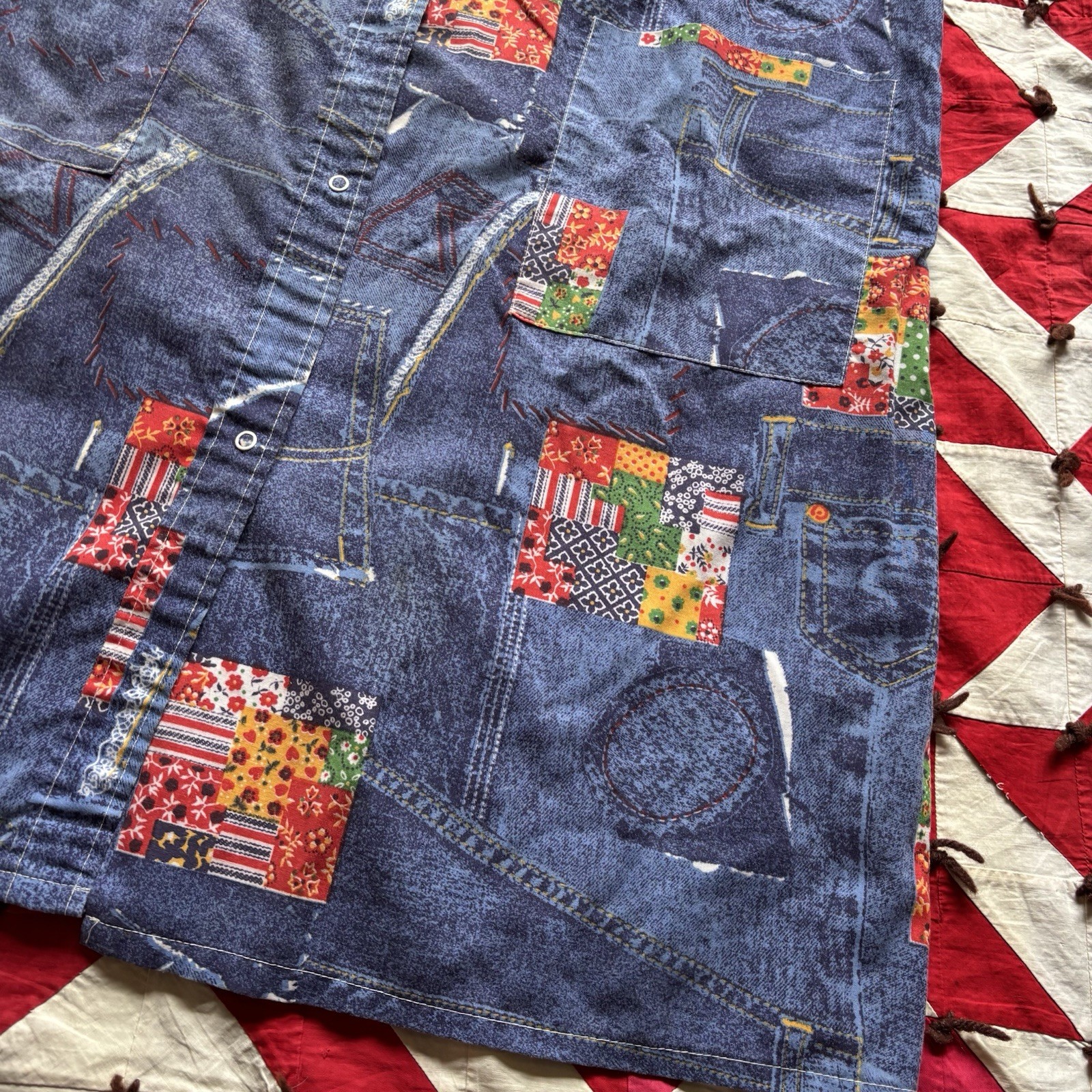 Vintage 1970s Patchwork Print Smock Dress Women’s Poly Blend As Is Hippie