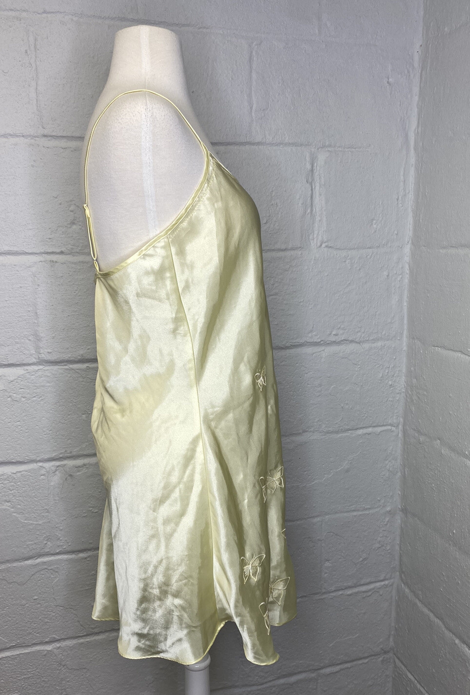 Sears INNER MOST SHINY Yellow LIQUID SATIN Nightgown Medium Butterfly Y2K 90s