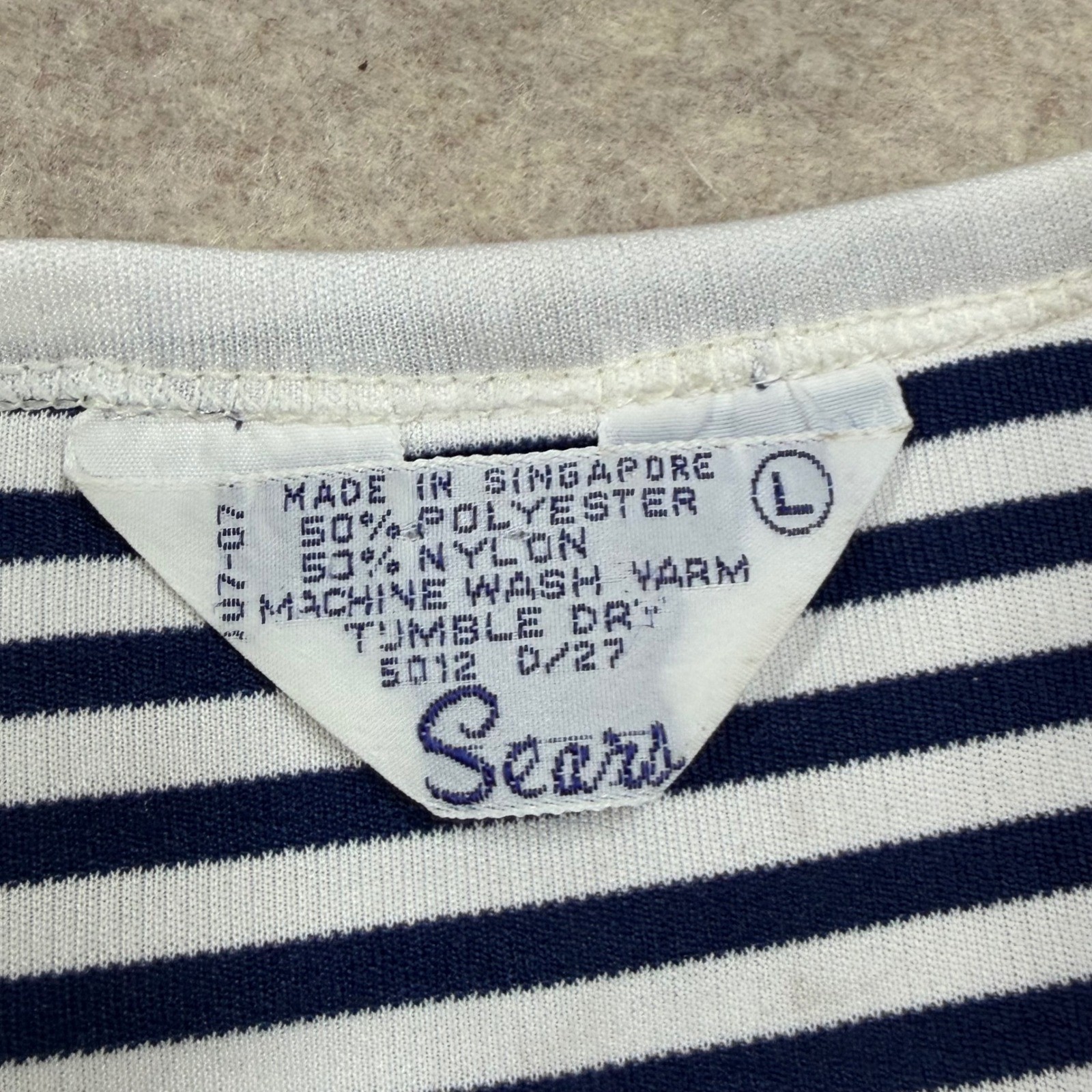 Sears Vintage 70s Striped Short Sleeve T-Shirt Navy White Womens Large