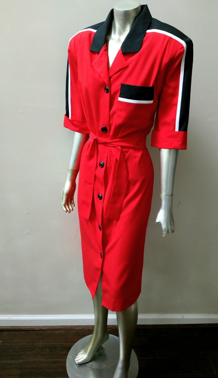 RETRO VINTAGE COLOR BLOCK BELTED BUTTON DOWN MINIMALIST BOHO MIDI SHIFT DRESS 12