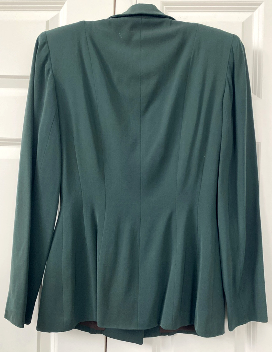 Vtg 40’s FORSTMANN Green Wool Gabardine Nipped 27&Prime; Waist Suit Jacket Skirt RARE