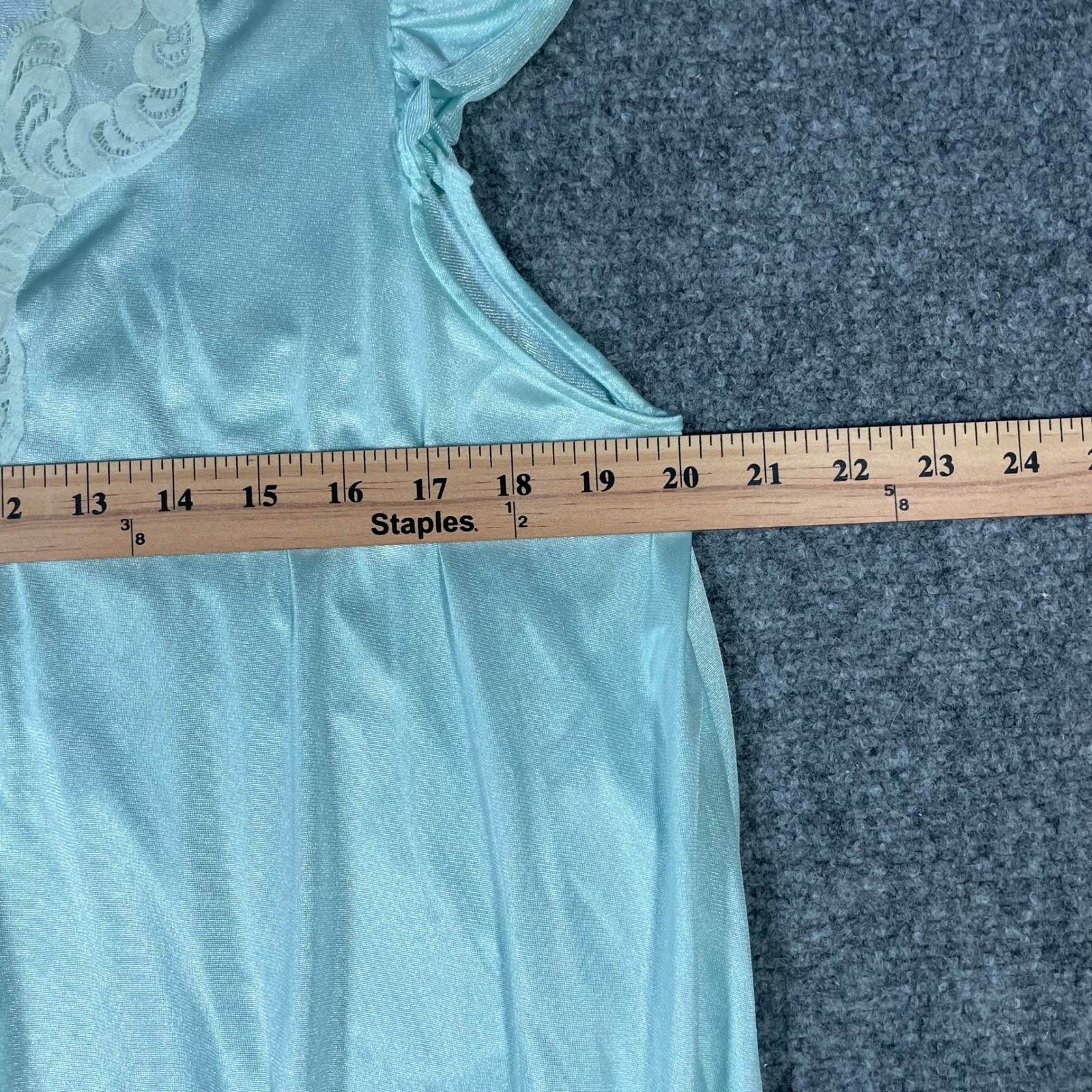 Vassarette Nightgown Medium* Aqua Blue Vintage Lace Trim Flutter Sleeve USA