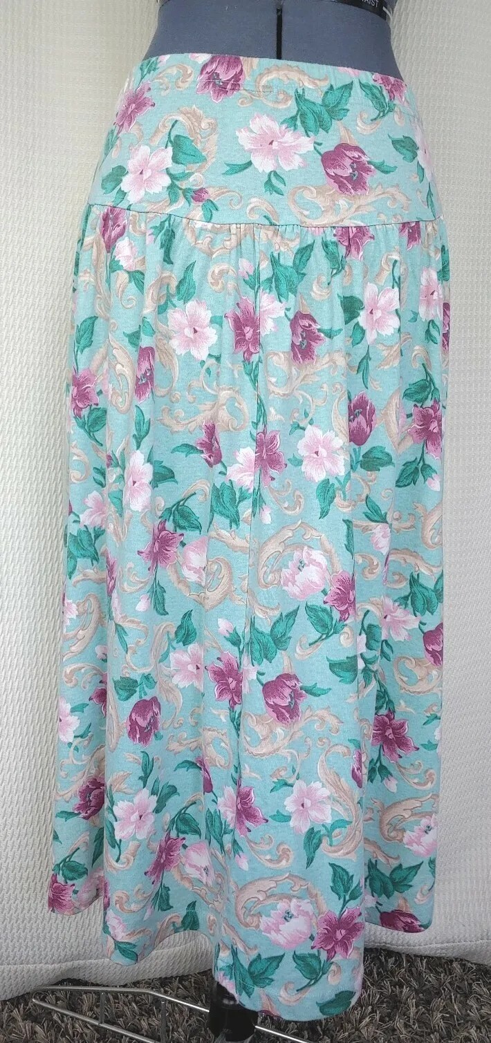 Vintage Beldoch Pepper Mint Green Floral Knit Skirt Size Medium