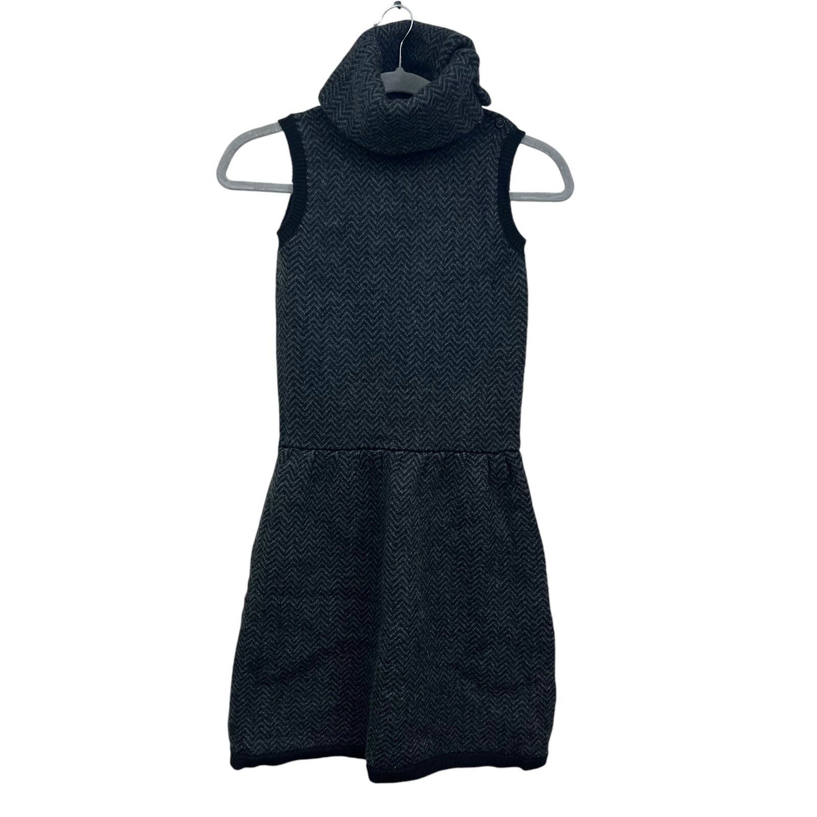 1970 Seventy Wool Dress Turtle Neck Sleeveless Herringbone Gray Women EUR 42*