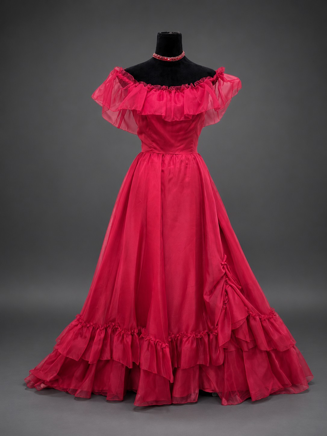 VTG&rsquo;70s ILGWU Burgun Organza Cottagecore Southern Belle Prom Dress/Bridgerton