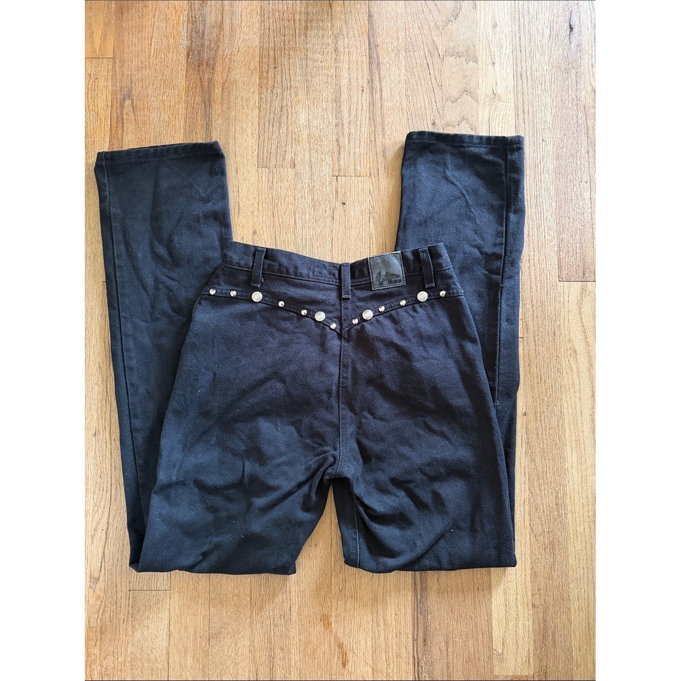 Vintage Western Rockies Studded High Rise Bareback Jeans Black Waist 26&Prime;