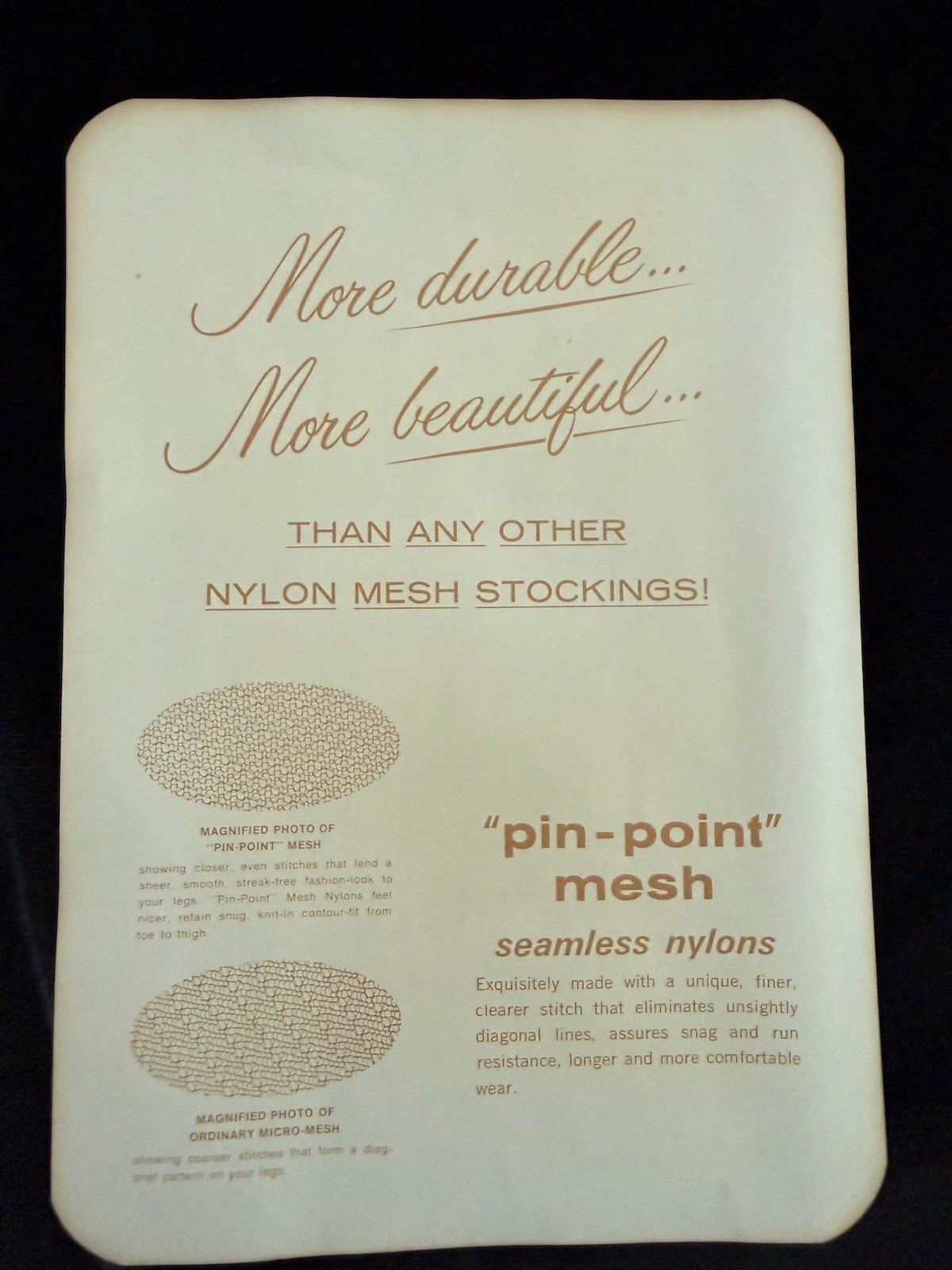 Vintage Seamless Reinforced Heel And Toe Mesh Stockings 38 Inches Long Wide Top