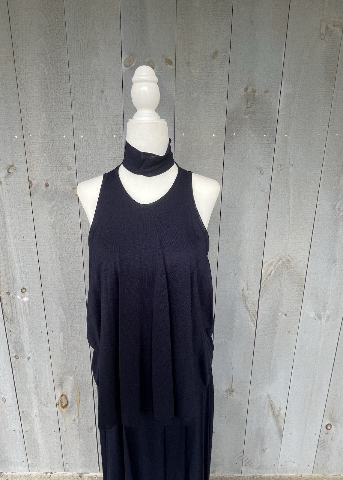 Vintage 80s Marina Spadafora 2 Pc Set Skirt Sleeveless Blouse Choker Neck Blue M