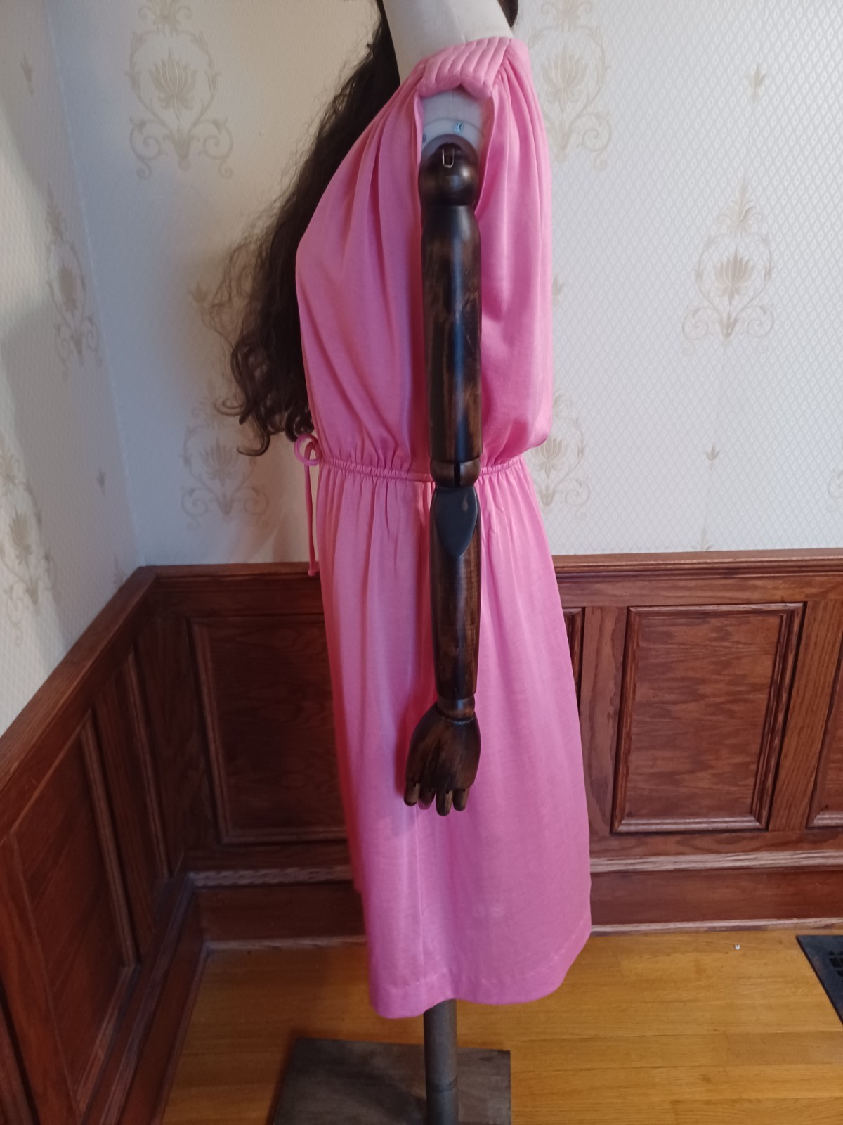 Vintage 1970s Vicky Vaughn Juniors Floaty Pink Disco Goddess Union-Made Dress