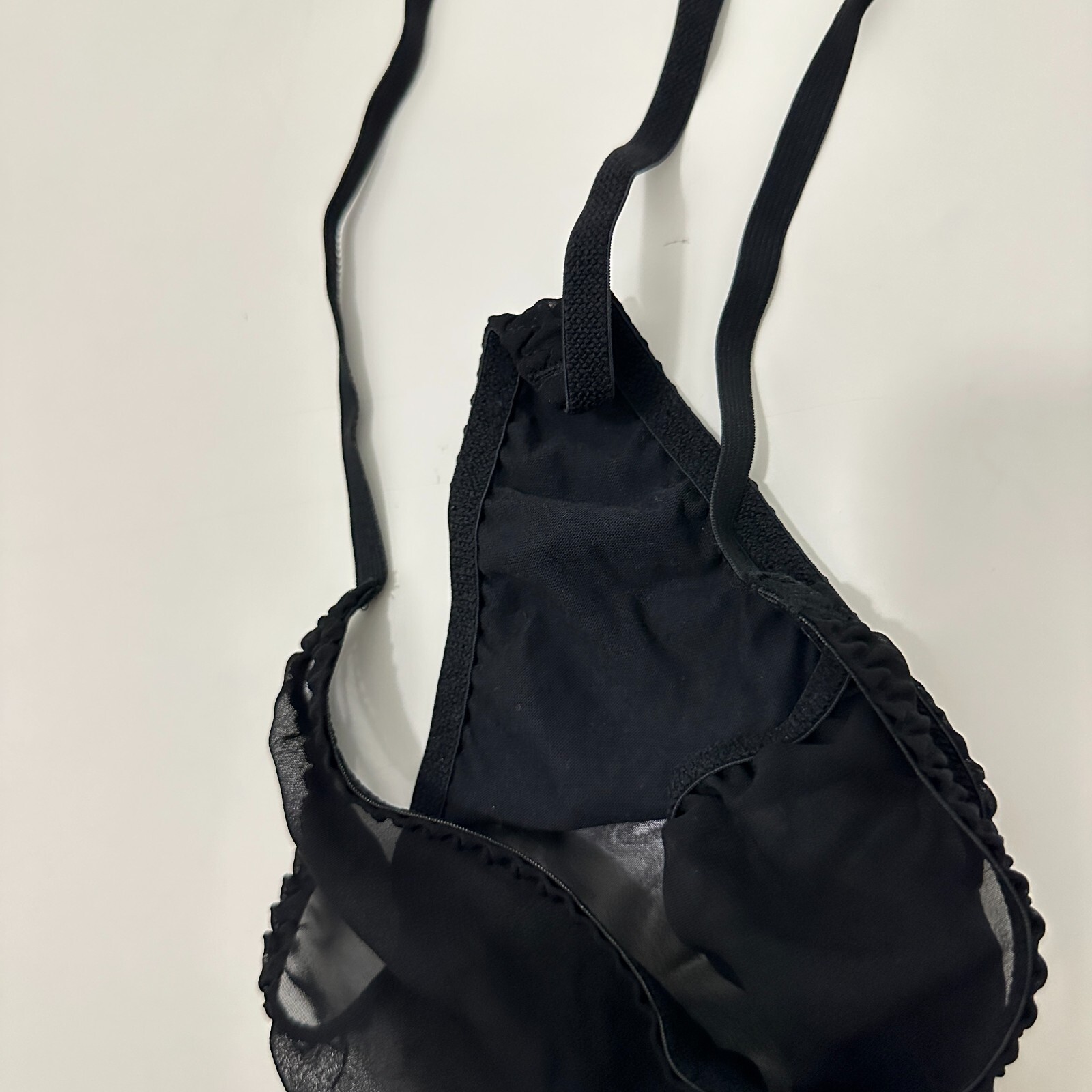 Cacique Thong String Panty Size 22/24 Black G-String Sheer Chiffon