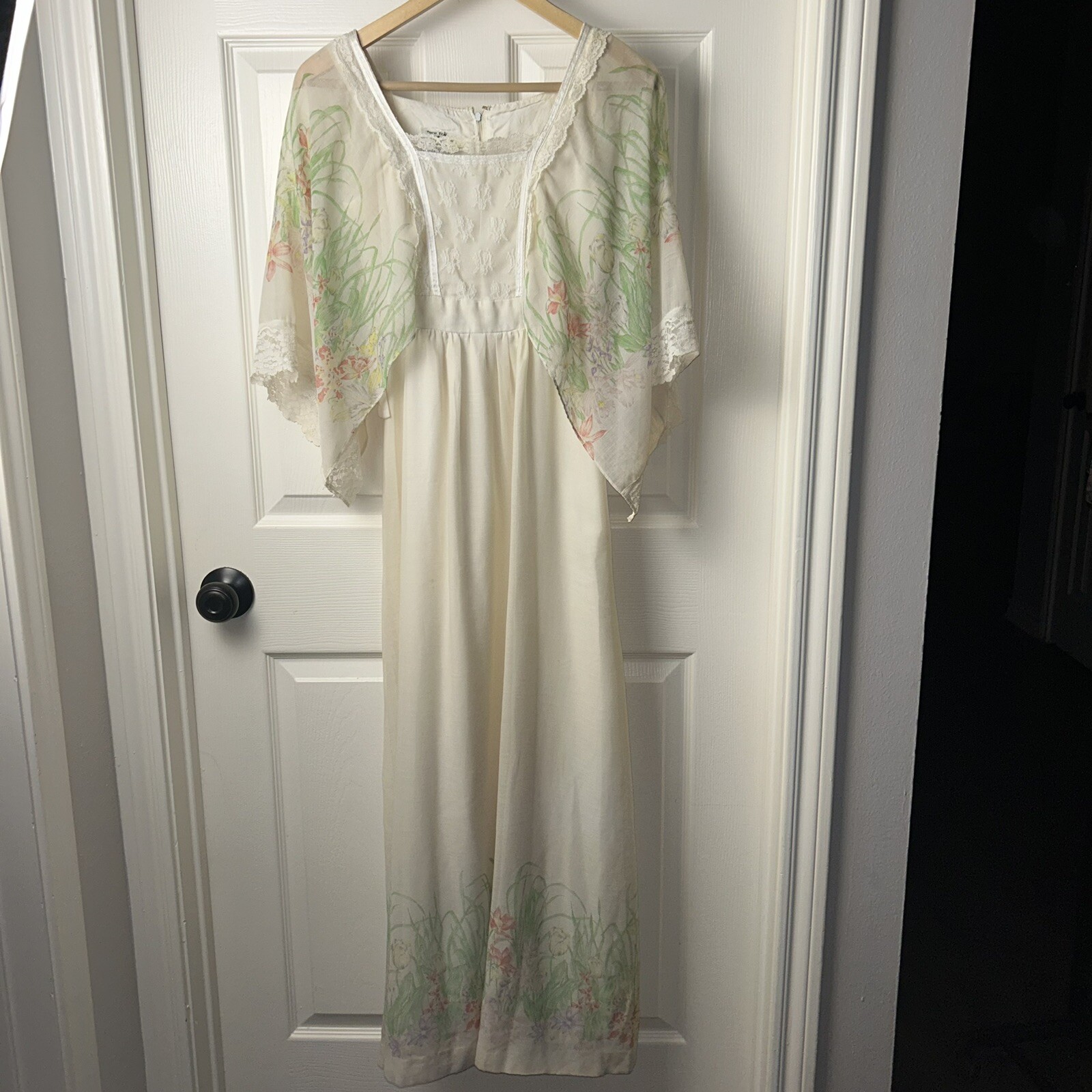 Tere Tereba for Young Reflections Ivory Floral Hippy Boho Maxi Dress Size XS/S
