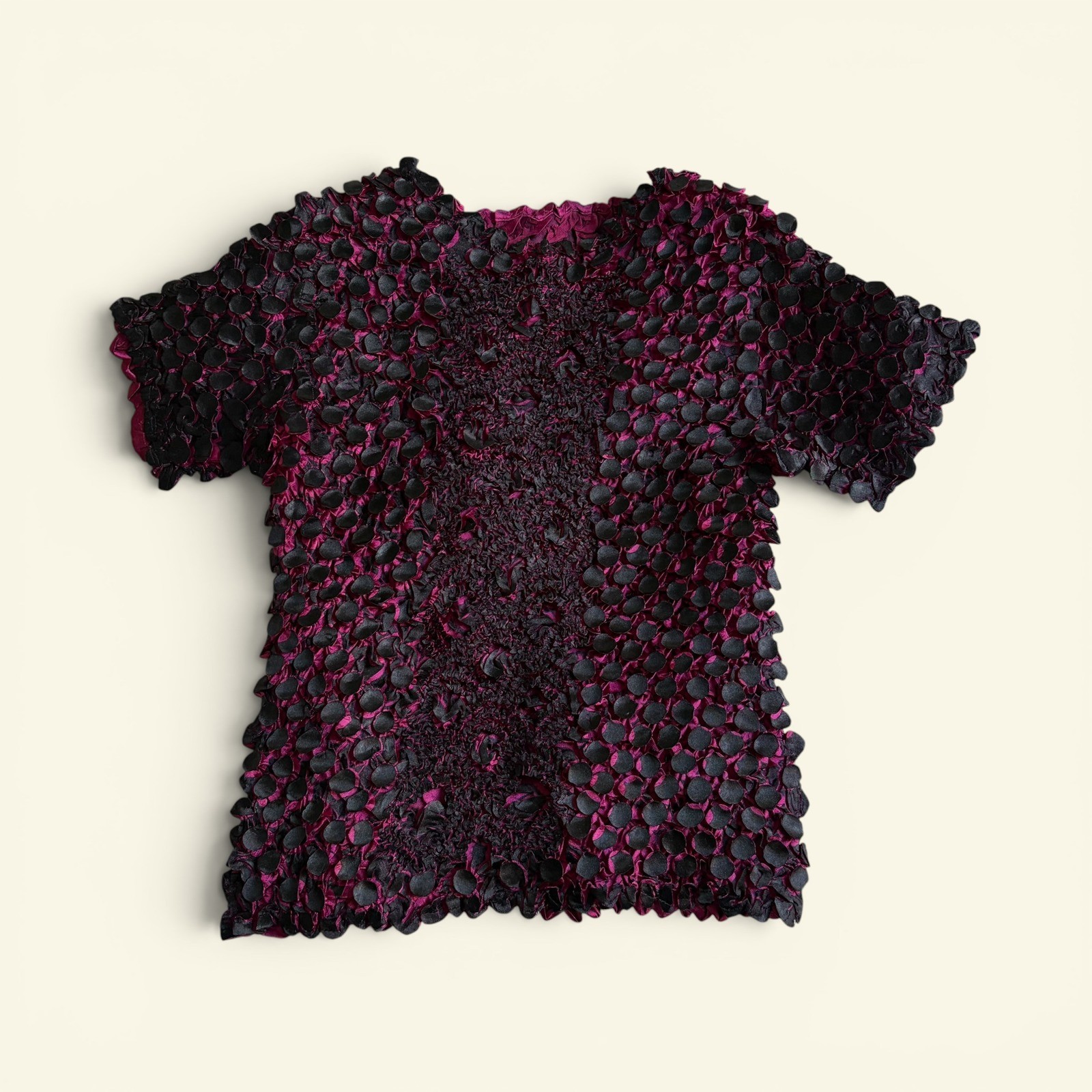Vintage Y2K Purple Black Popcorn Top Shrunken 3D Bubble Shirt Grunge OS Fairy