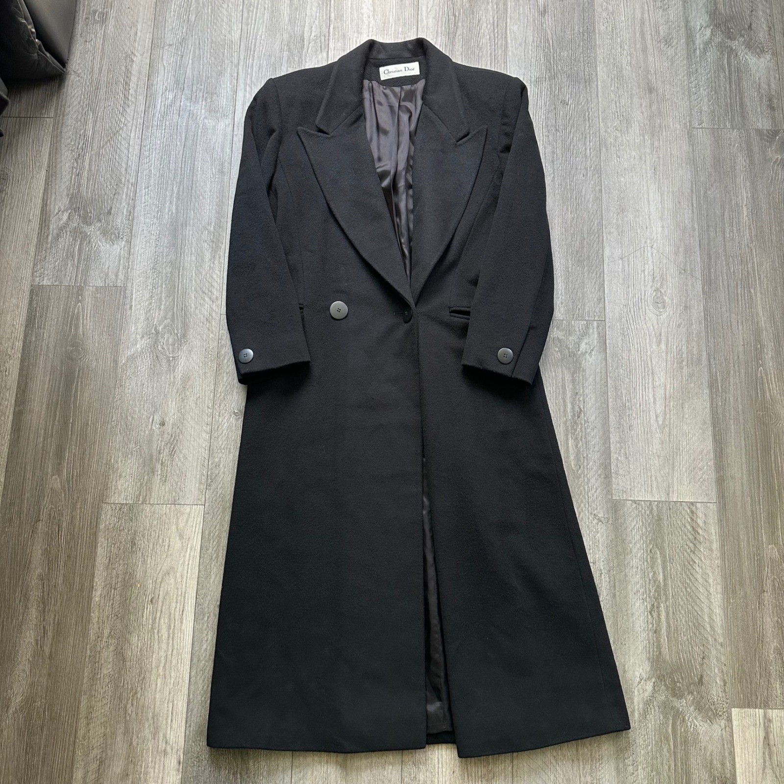 VTG Womens Christian Dior Black Wool Overcoat Size 10 fine lambswool made in USA