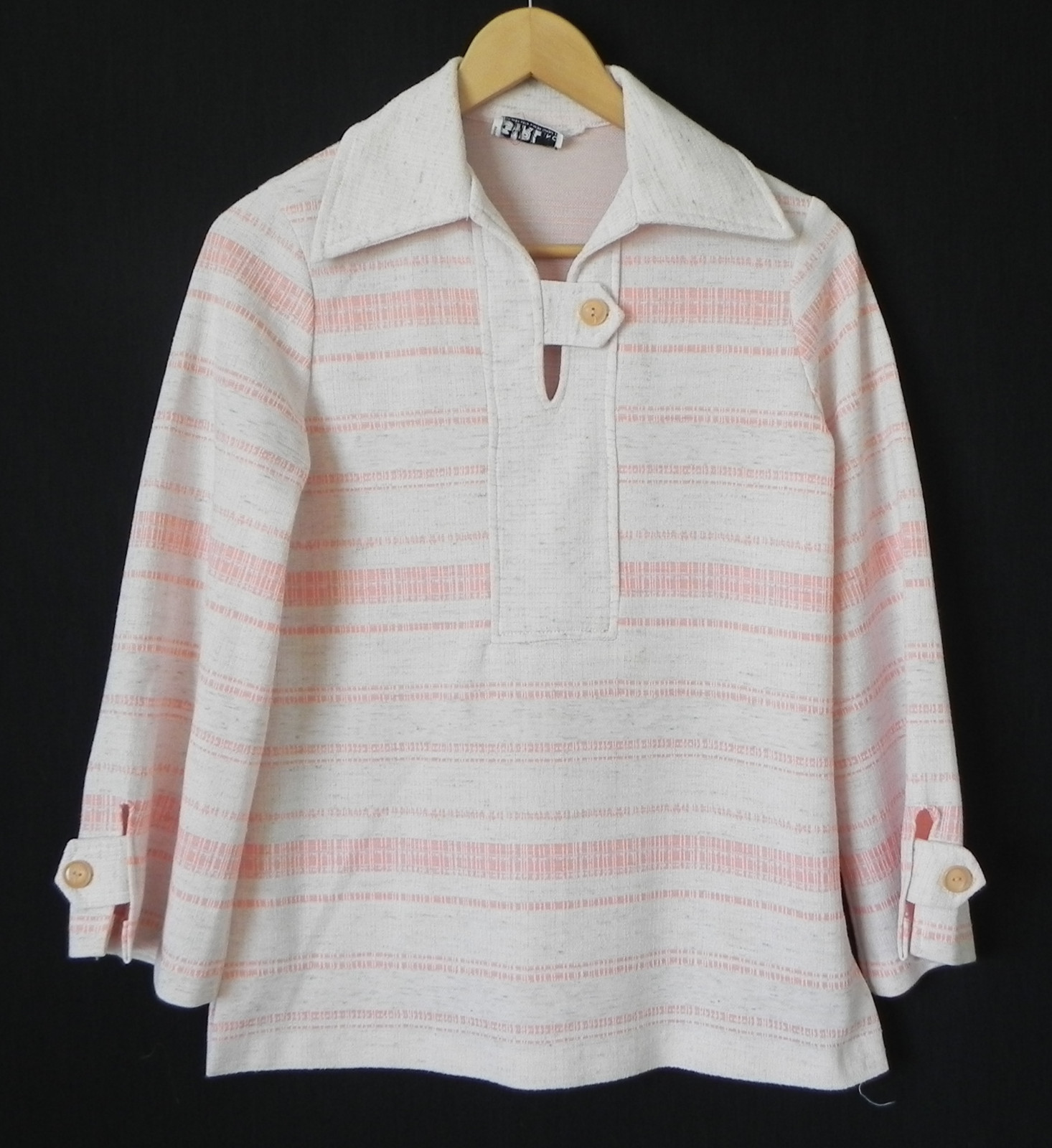 Vtg John&rsquo;s Girl Tunic Top Long/Bell Sleeve Light Peach Striped Pullover Size M