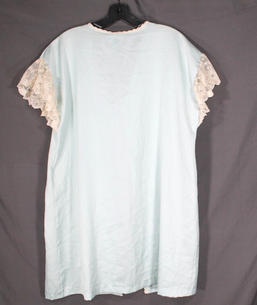 VTG UNDERCOVER WEAR Aqua RUFFLE LACE SLEEVE Tie Front DRESSING GOWN ROBE Sz L