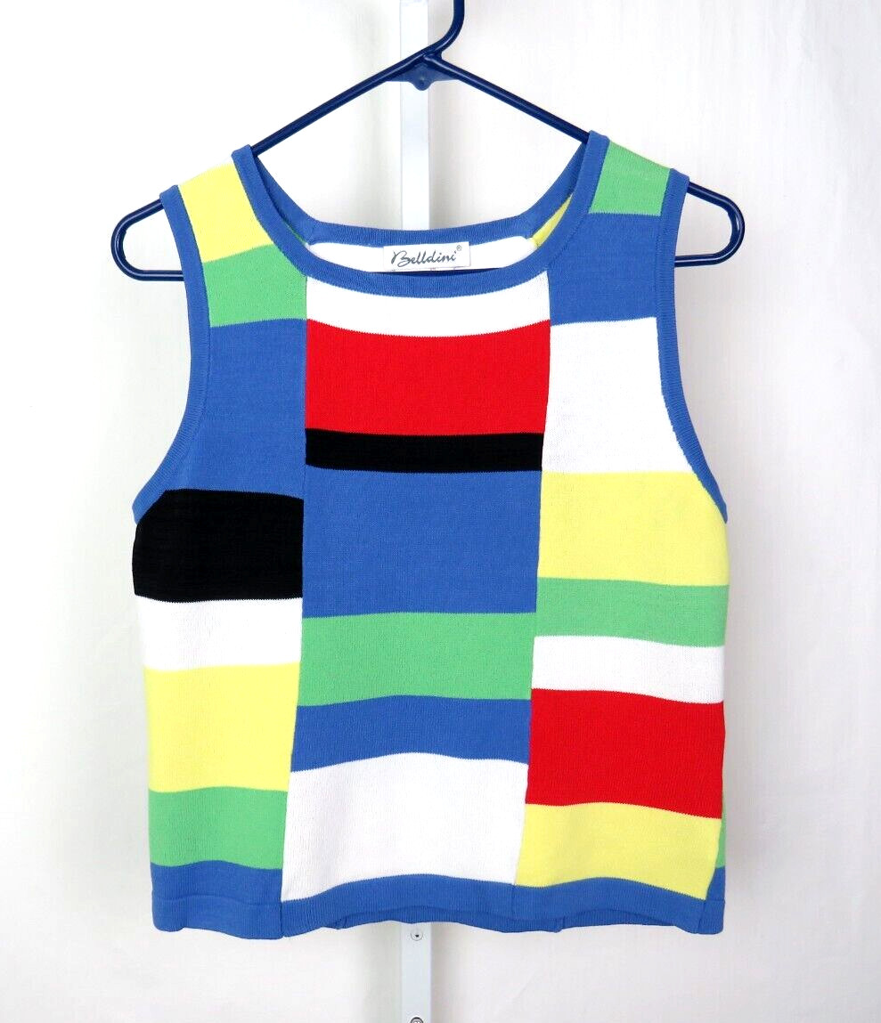 VTG 1990s 2000s BELLDINI SMALL KNIT CAMI TANK TOP COLOR BLOCK RED BLUE BLACK