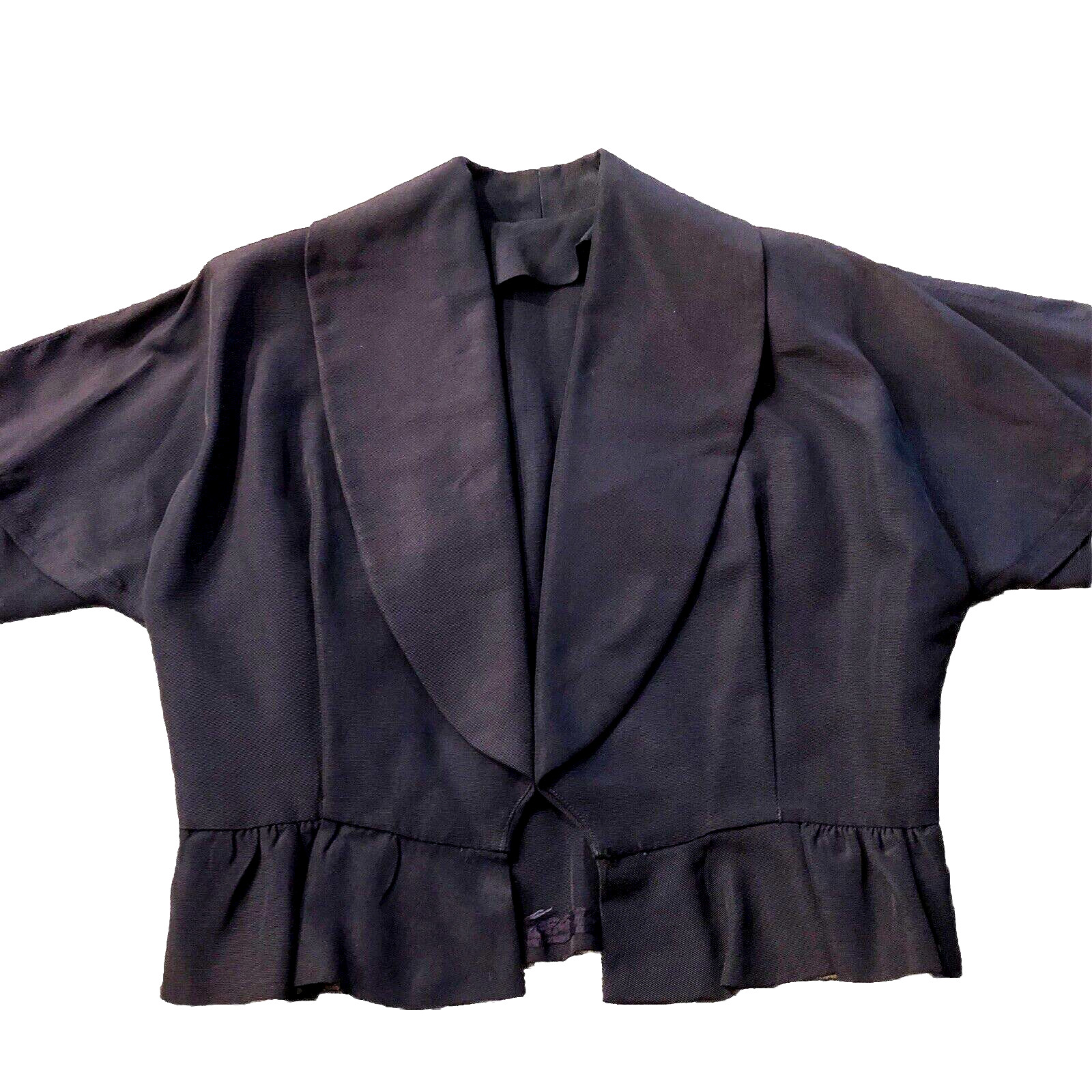 Vintage 50’s Crop Waist Ruffled Bolero Jacket Crisp Taffeta Black MCM