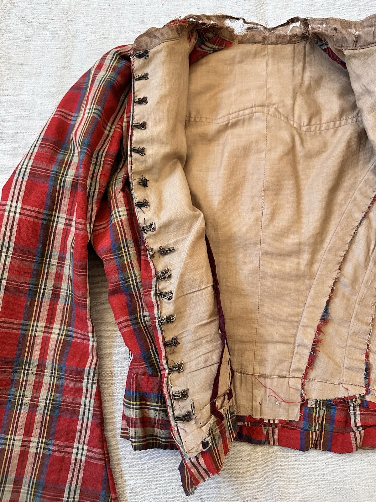 Victorian Antique 1880s Red Plaid Western Corset Top Jacket Womens XXS