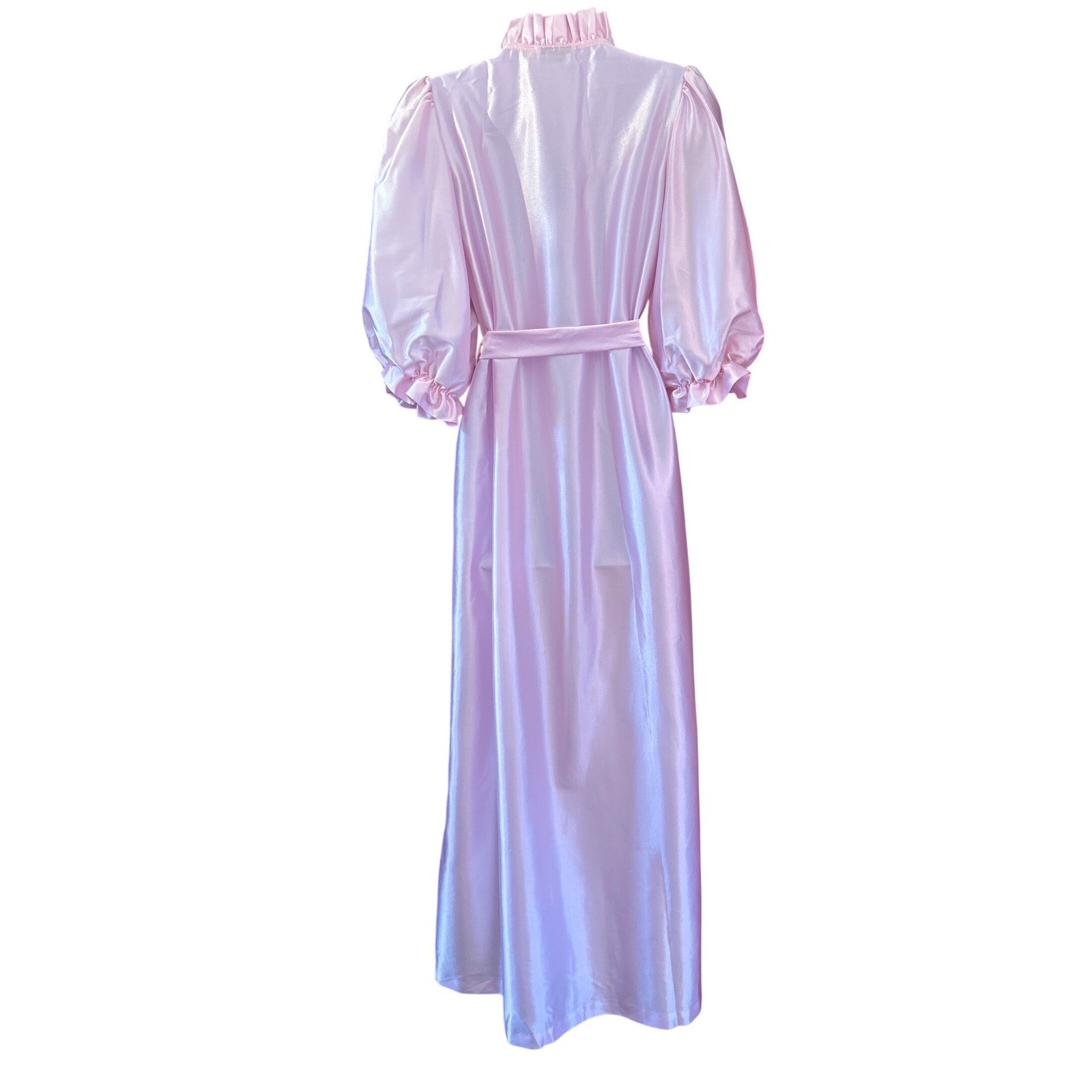 80s Miss Elaine Pink Satin Wrap Robe Hollywood Regency Coquette Glamour