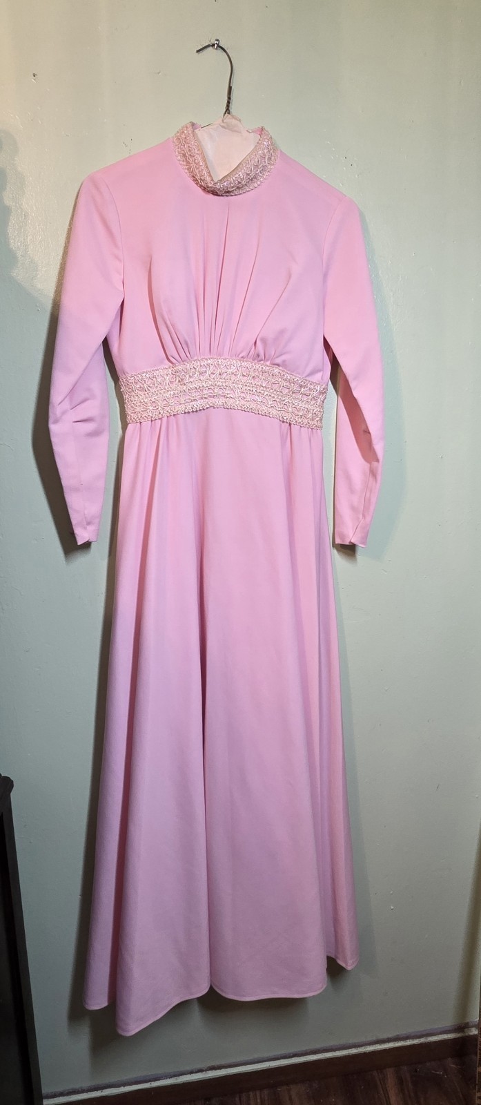 VTG Sylvia Ann Pastel Pink Embellished Gown Sz 6 Empire Waist Coquette Regency