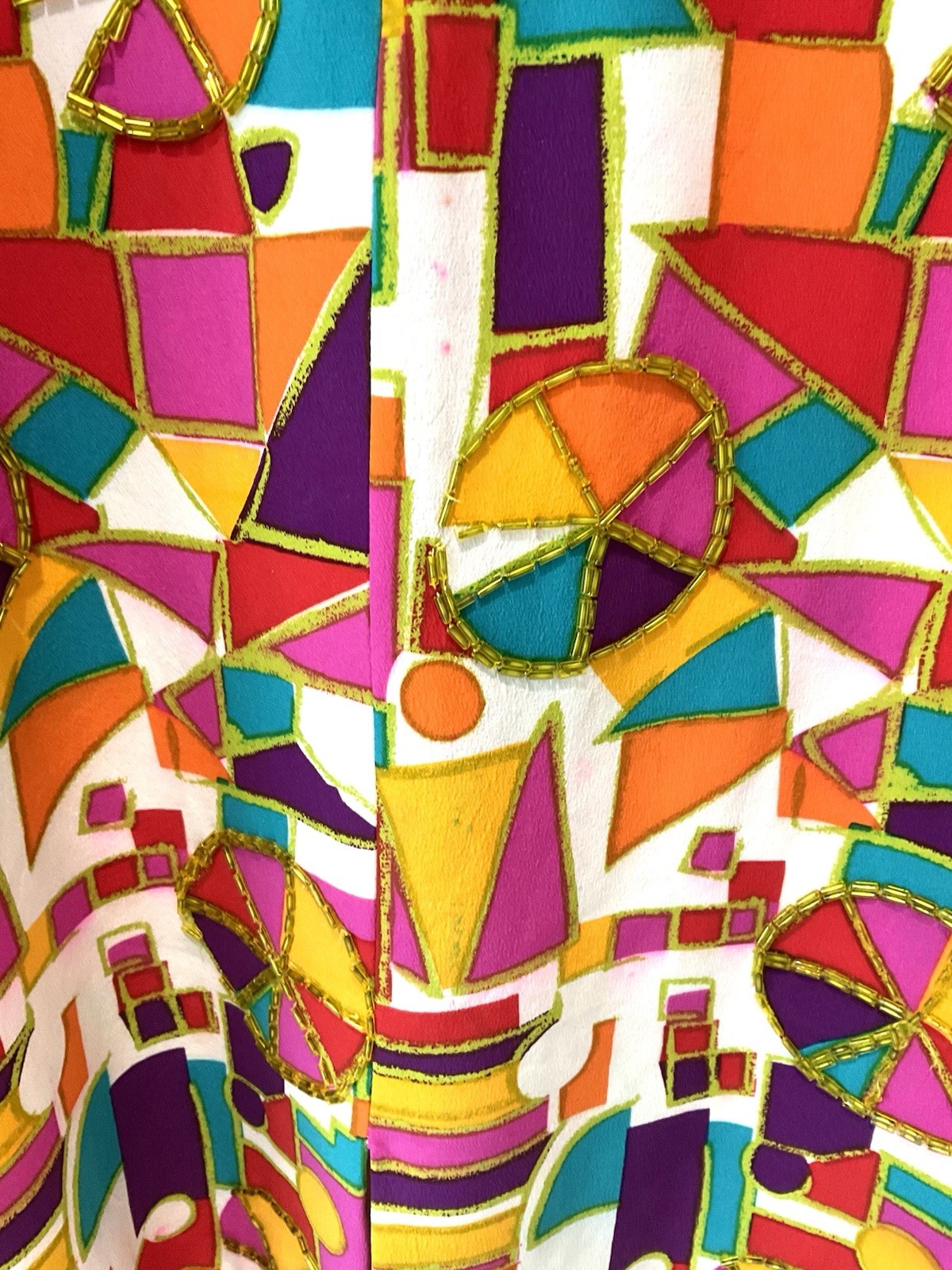 Vintage Bill Blass Silk Beaded Mod Shift Dress Geometric Colorblock Size 4