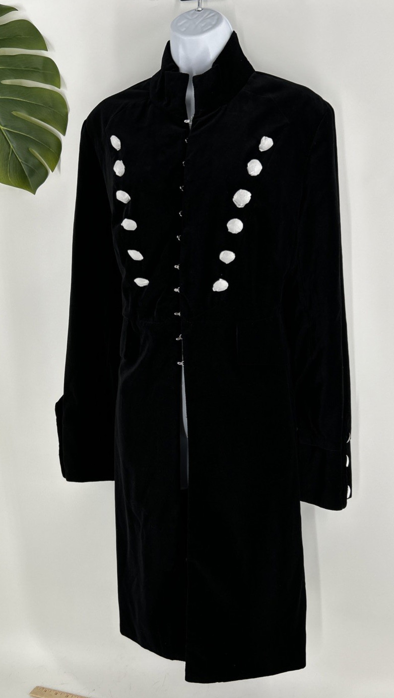 VTG 90s Newport News Black Velvet Steampunk Military Coat Goth Jacket Size 14